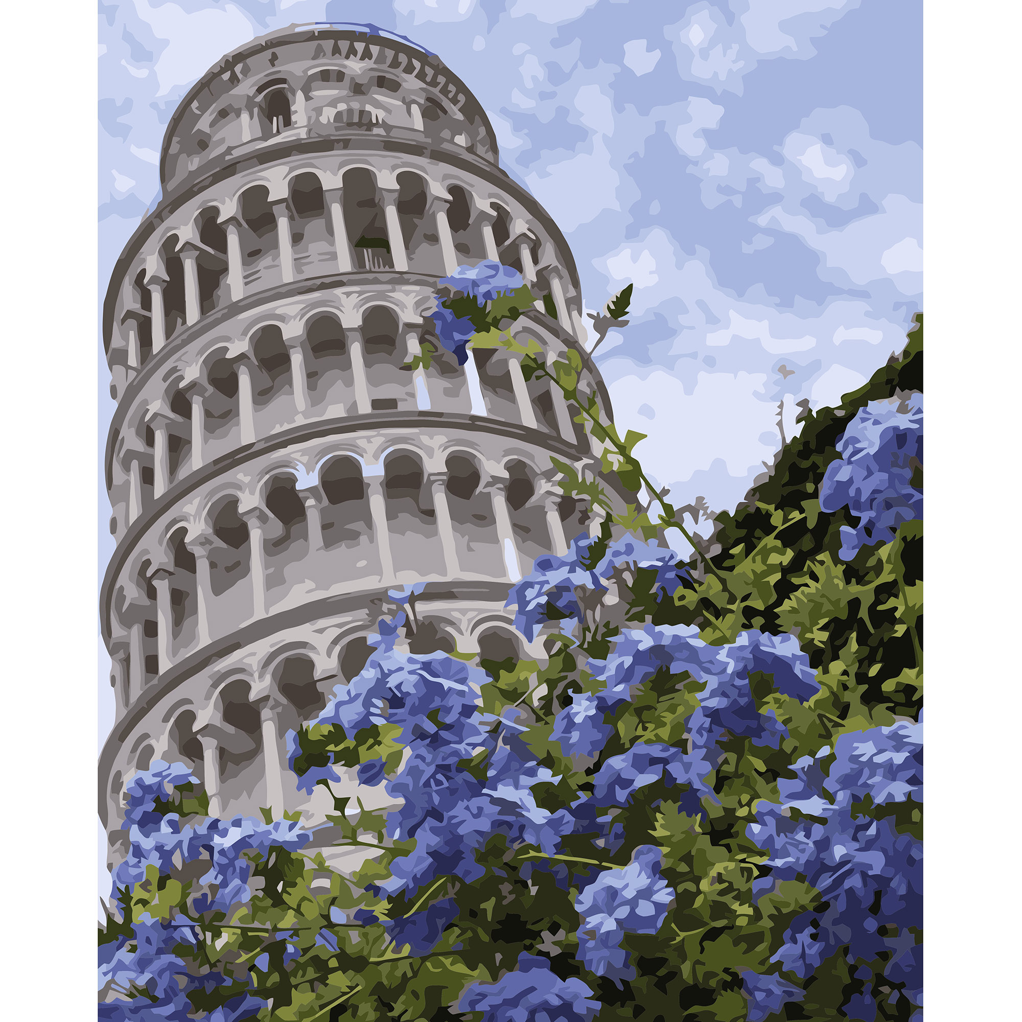 Картина за номерами Strateg ПРЕМІУМ Пізанська вежа з квітами з лаком розміром 40х50 см VA-3220