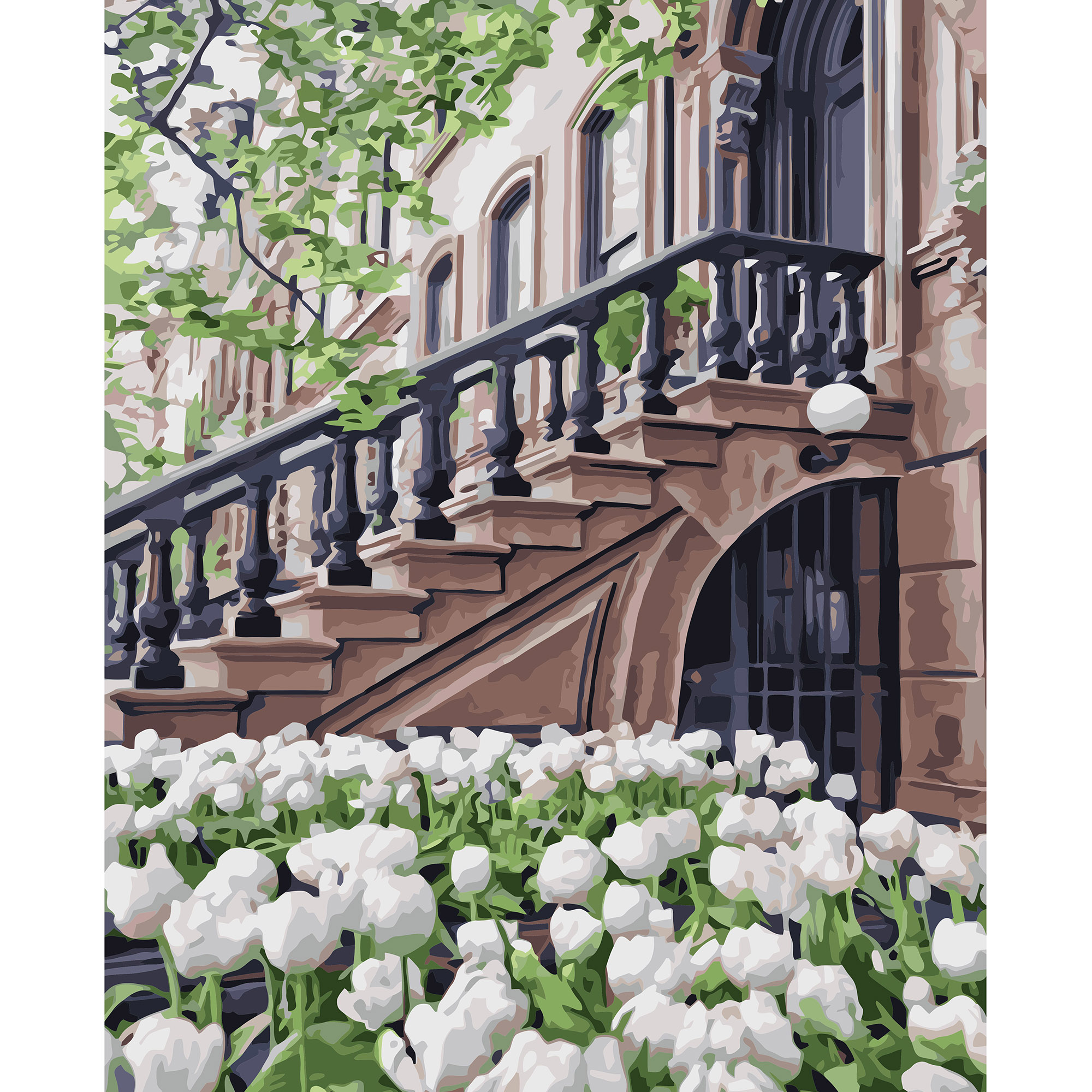 Картина за номерами Strateg ПРЕМІУМ Білі тюльпани з лаком та рівнем розміром 40х50 см VA-3244