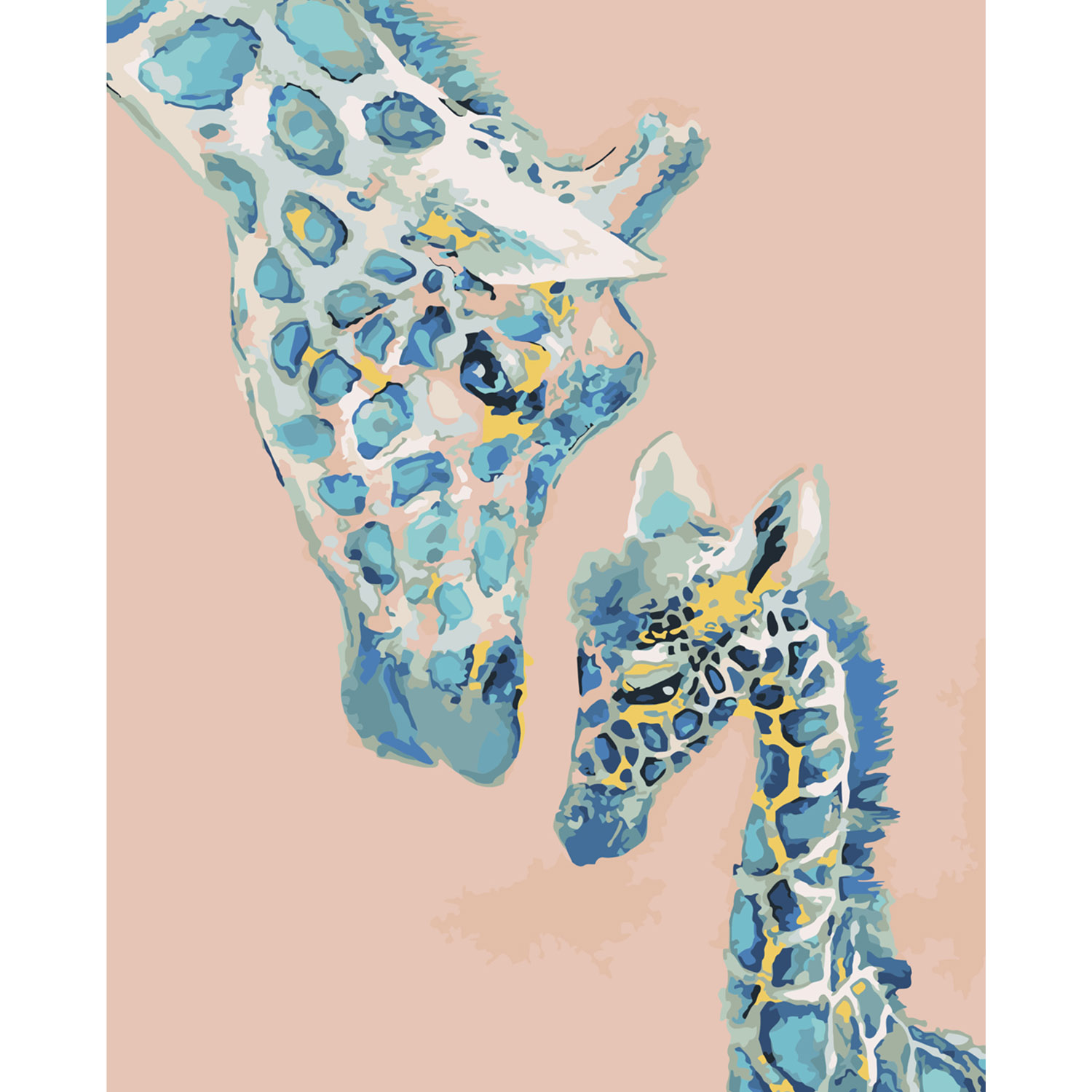 Картина за номерами Strateg ПРЕМІУМ Маленький жираф з мамою з лаком та рівнем розміром 40х50 см SY6024