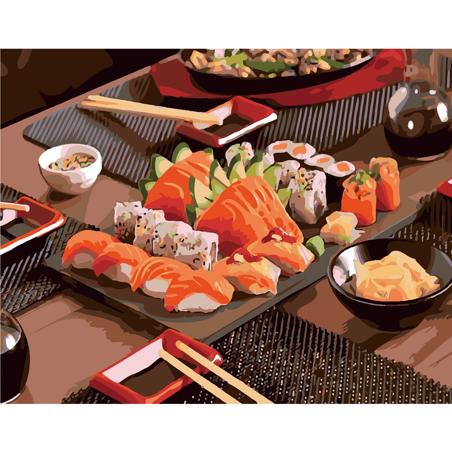 Картина за номерами Strateg ПРЕМІУМ Sushi time з лаком розміром 40х50 см SY6069