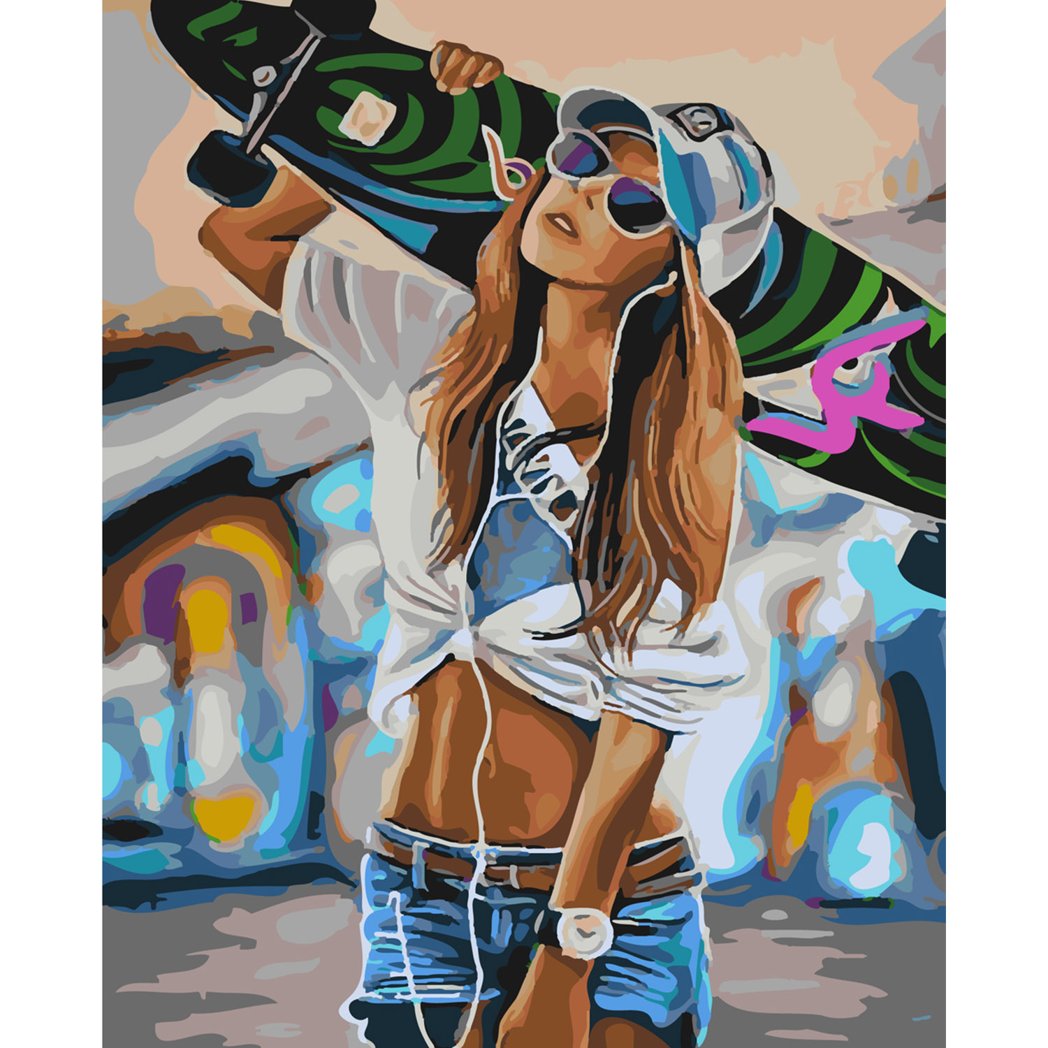 Картина за номерами Strateg ПРЕМІУМ Дівчина зі скейтом з лаком розміром 40х50 см SY6115
