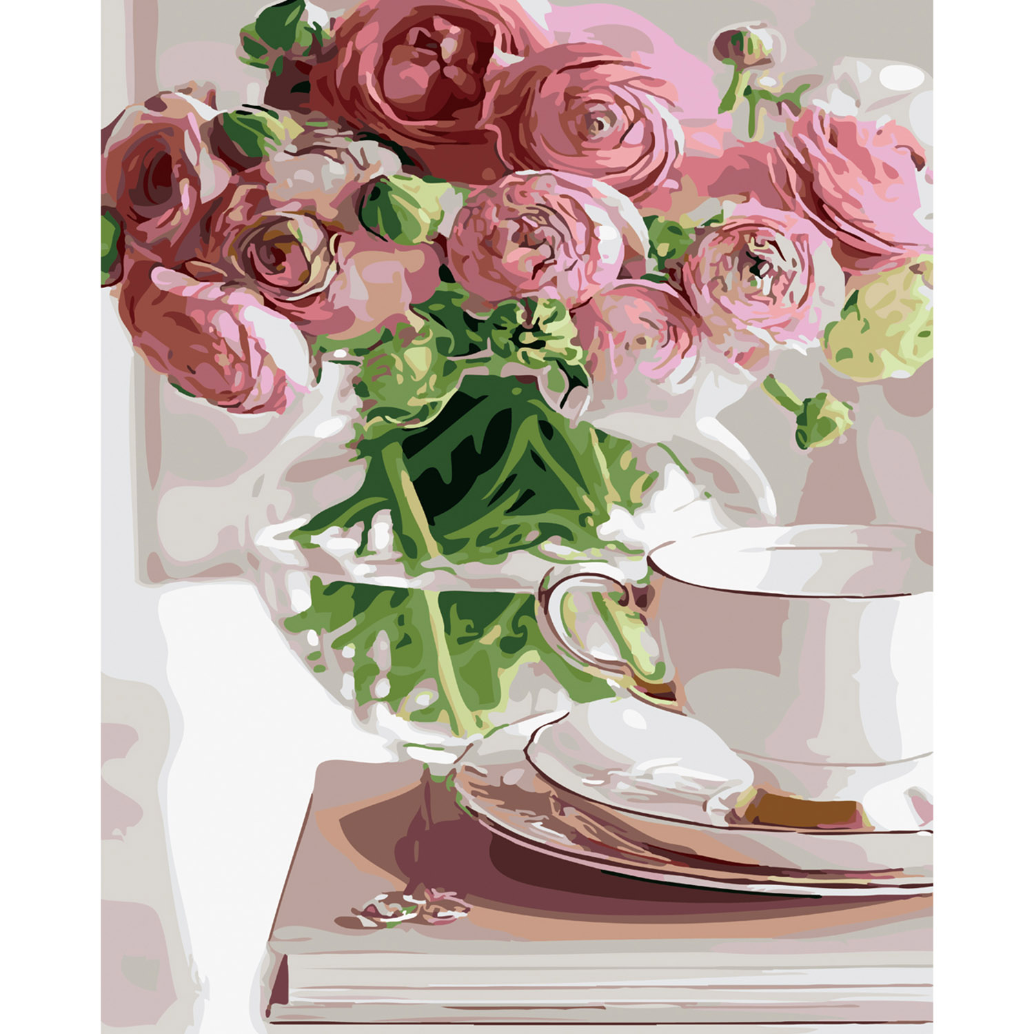Malen nach Zahlen Strateg PREMIUM Blumenstrauß aus rosa Pfingstrosen mit Lackgröße 40x50 cm SY6160