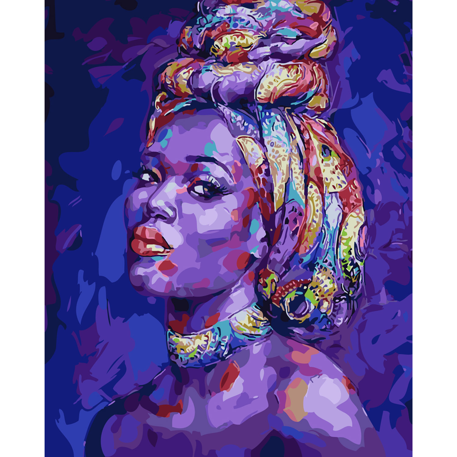 Картина по номерам Strateg ПРЕМИУМ Афро портрет с лаком размером 40х50 см SY6163