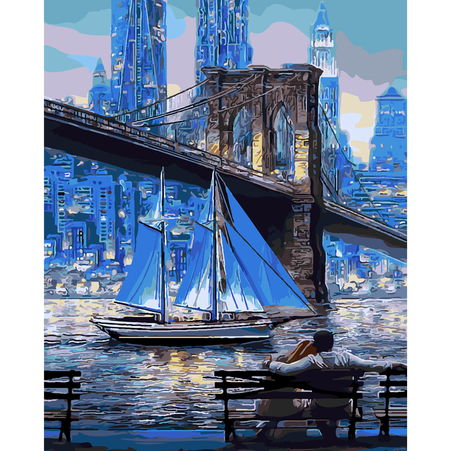 Картина за номерами Strateg ПРЕМІУМ Бруклінський міст з лаком розміром 40х50 см SY6185