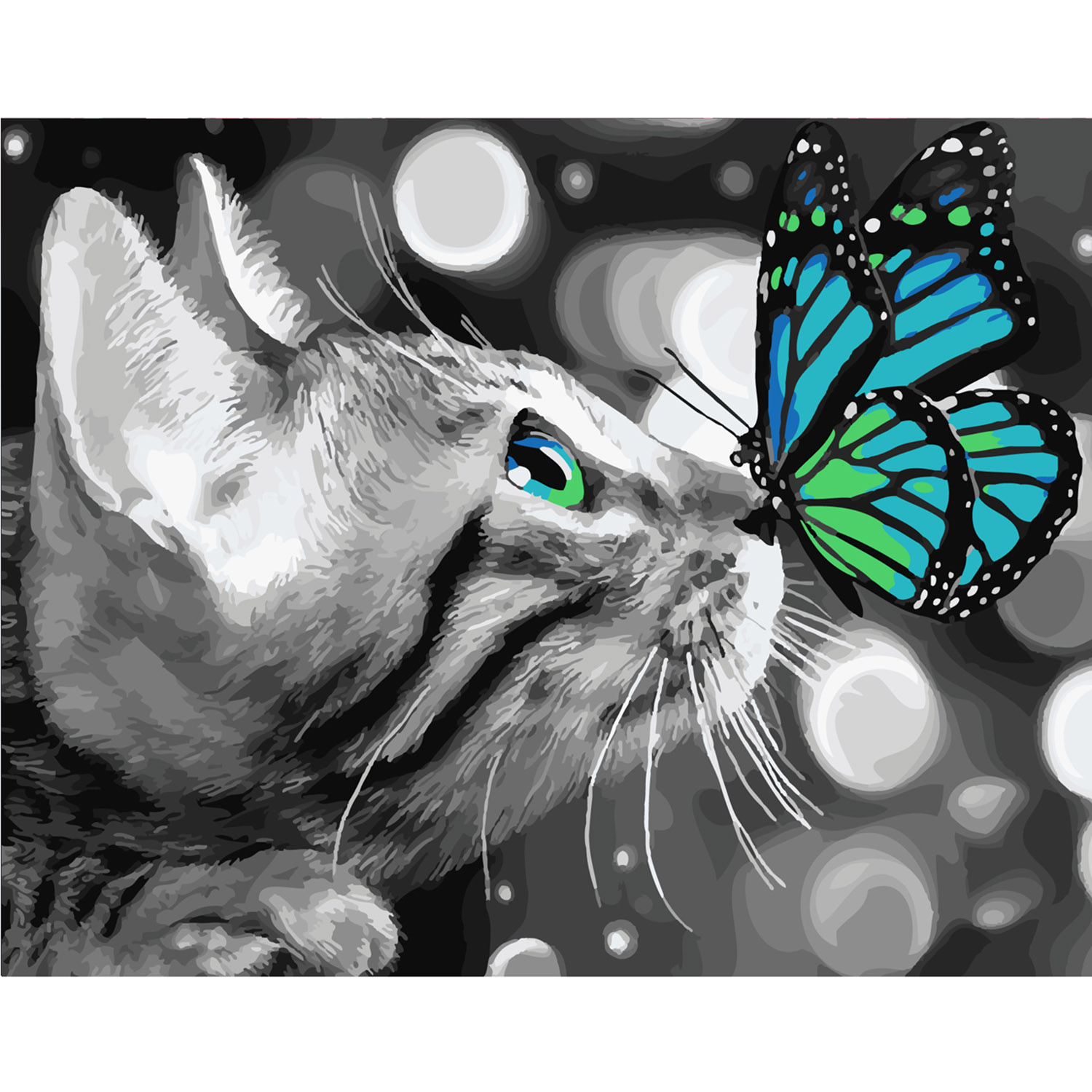 Malen nach Zahlen Strateg PREMIUM Kätzchen mit Schmetterling mit Lackgröße 40x50 cm SY6186