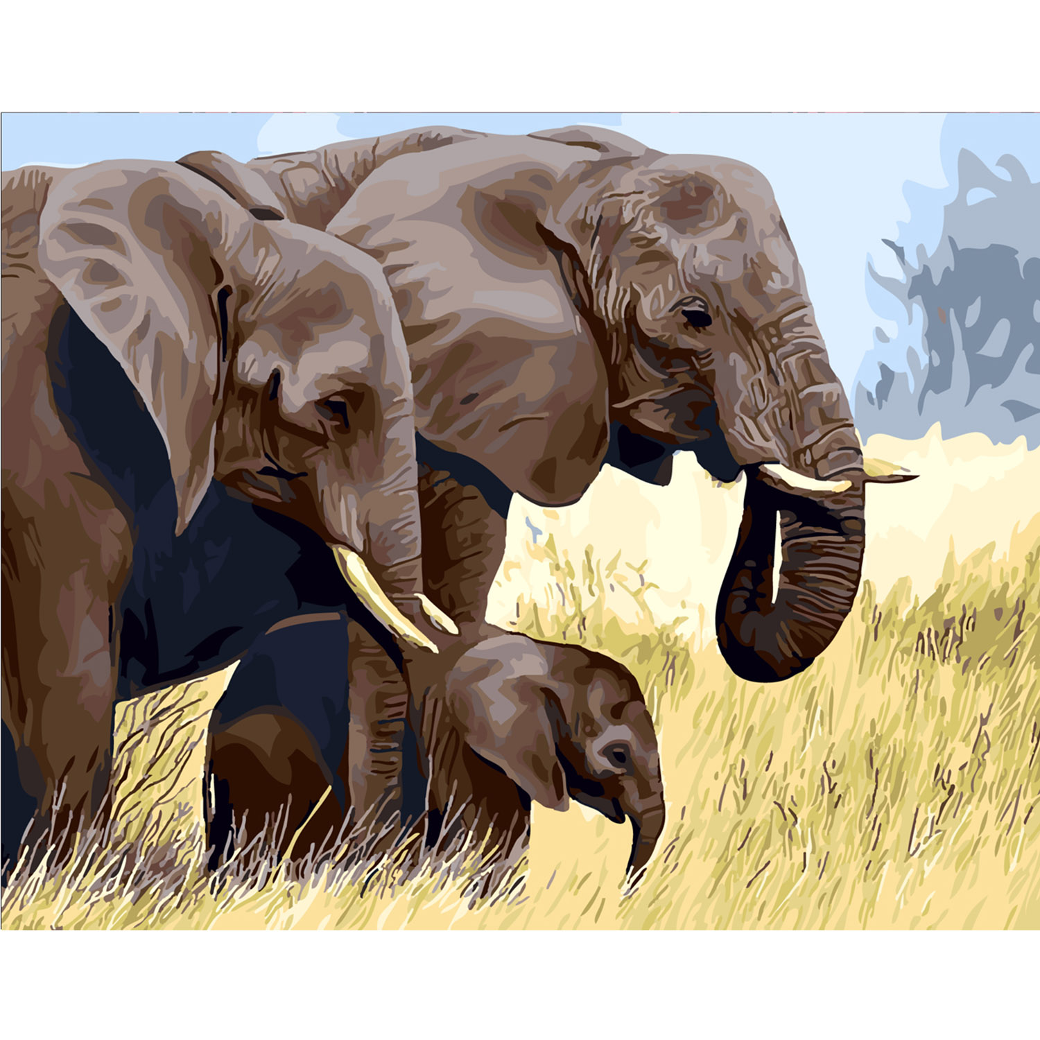 Malen nach Zahlen Strateg PREMIUM Eine Familie majestätischer Elefanten mit Lackgröße 40x50 cm SY6189