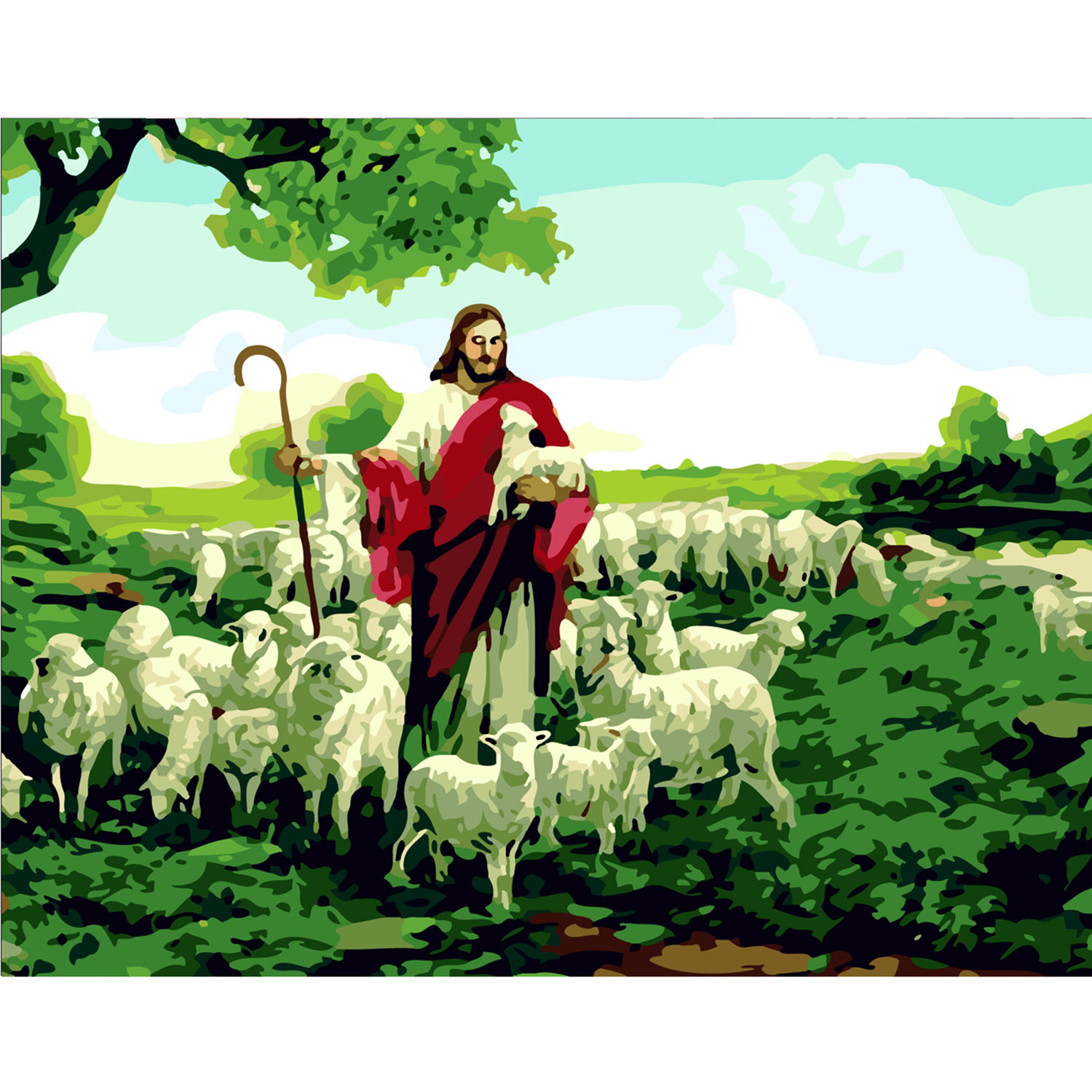 Картина за номерами Strateg ПРЕМІУМ Пастир Божий з лаком розміром 40х50 см SY6193