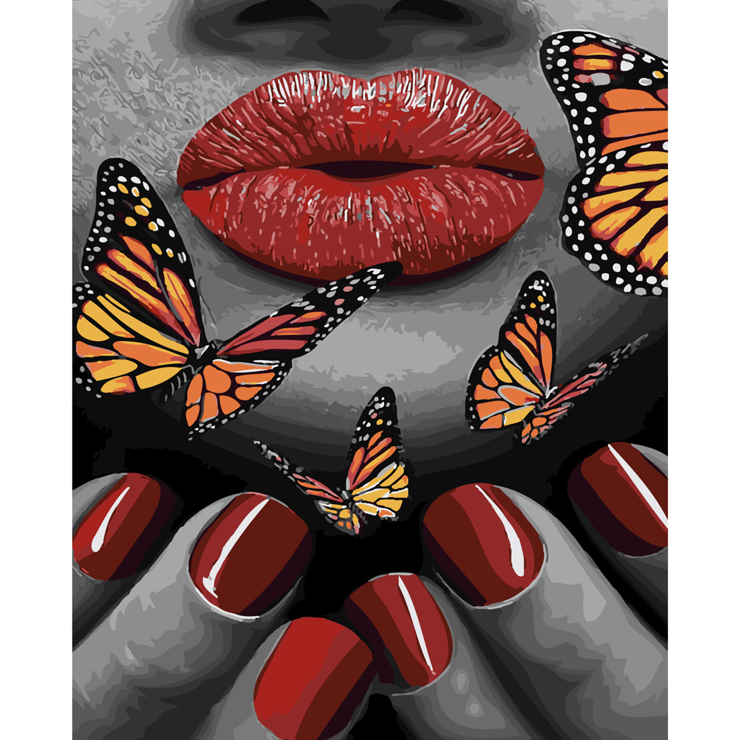 Картина за номерами Strateg ПРЕМІУМ Поцілунок метелика з лаком розміром 40х50 см SY6201