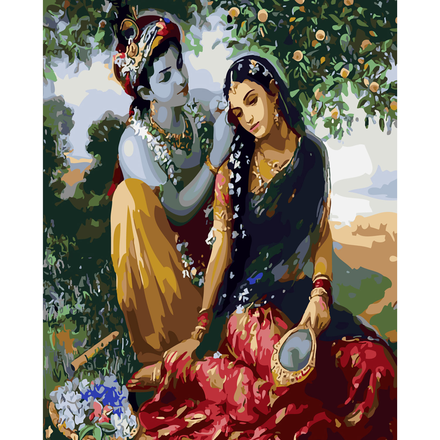 Malen nach Zahlen Strateg PREMIUM Radha und Krishna mit Lackgröße 40x50 cm SY6221