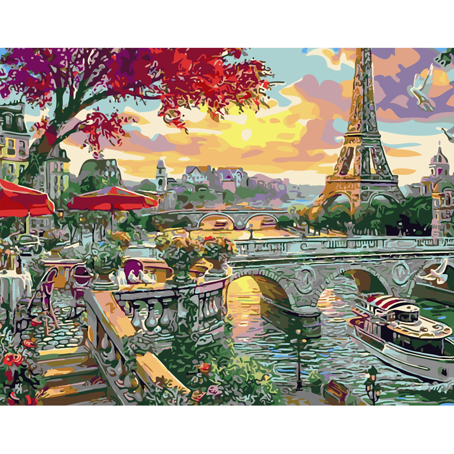 Картина за номерами Strateg ПРЕМІУМ Вечоріє у Парижі з лаком та рівнем розміром 40х50 см SY6227