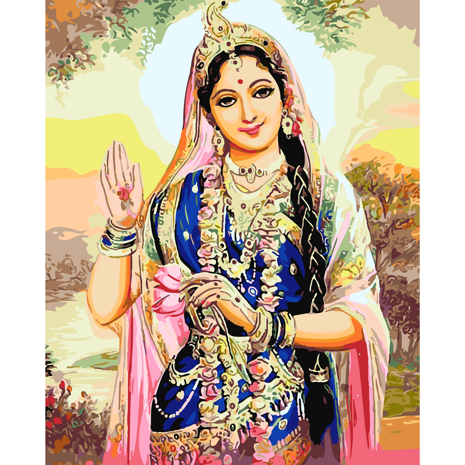 Картина за номерами Strateg ПРЕМІУМ Принцеса Індії з лаком та рівнем розміром 40х50 см SY6231