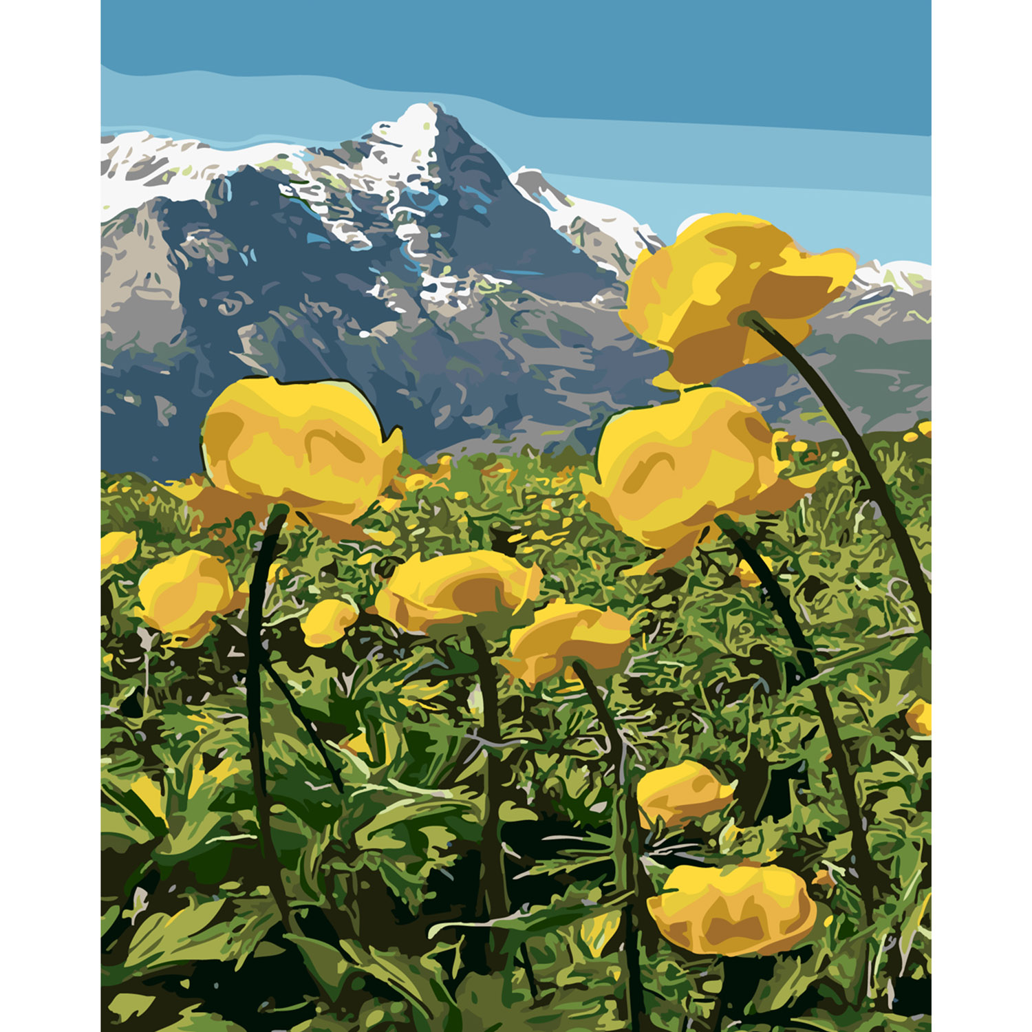 Malen nach Zahlen Strateg PREMIUM Butterblumen in den Bergen mit Lackgröße 40x50 cm SY6239