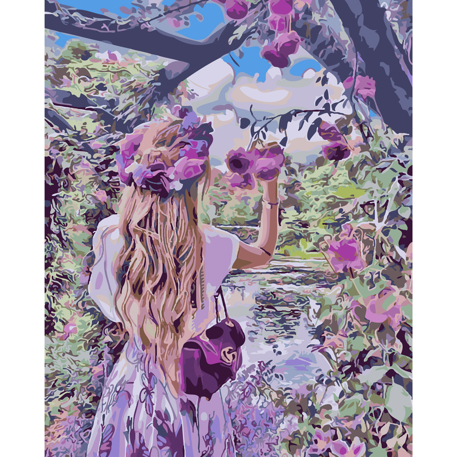 Картина за номерами Strateg ПРЕМІУМ Дівчина-весна з лаком розміром 40х50 см SY6243