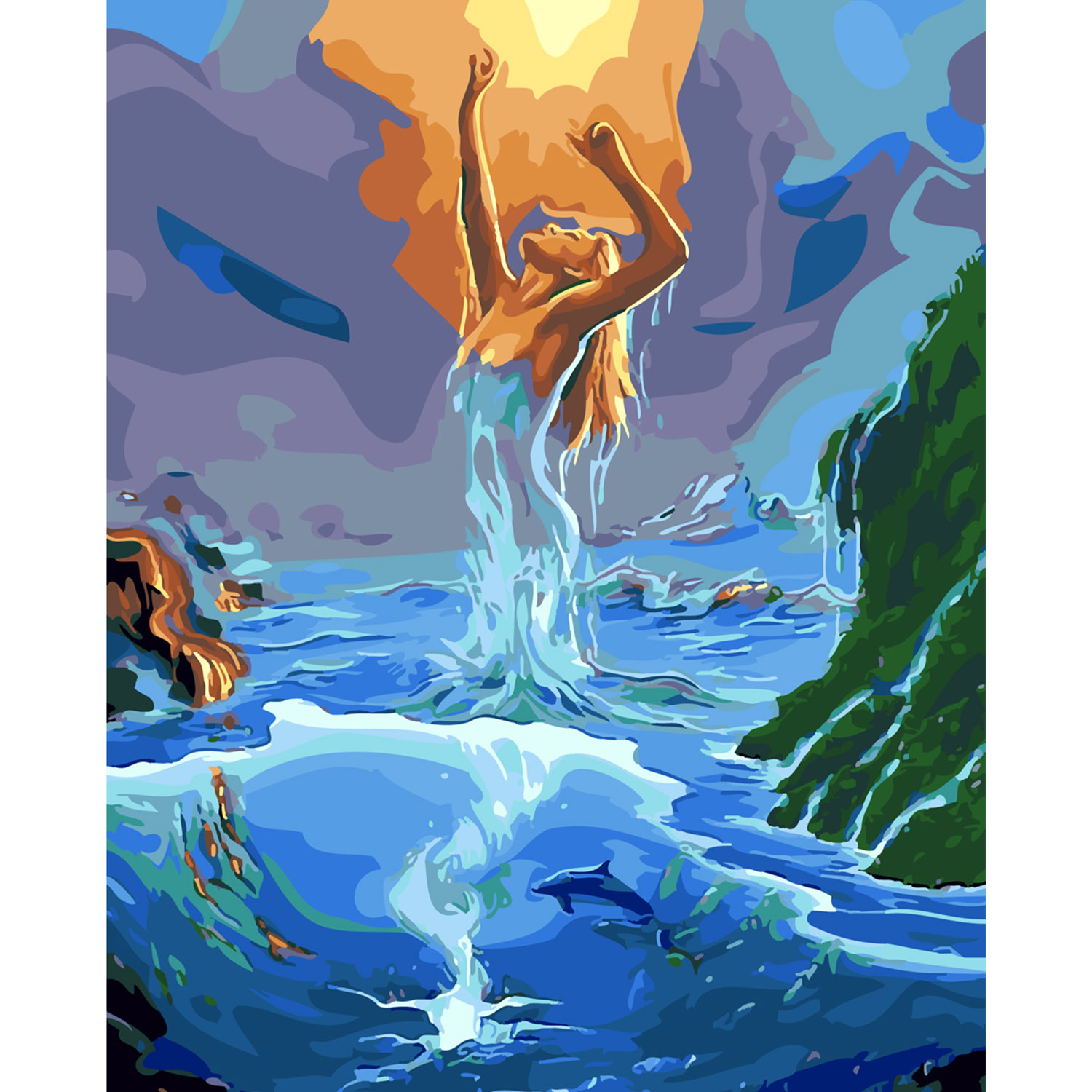 Картина по номерам Strateg ПРЕМИУМ Богиня воды с лаком размером 40х50 см SY6262