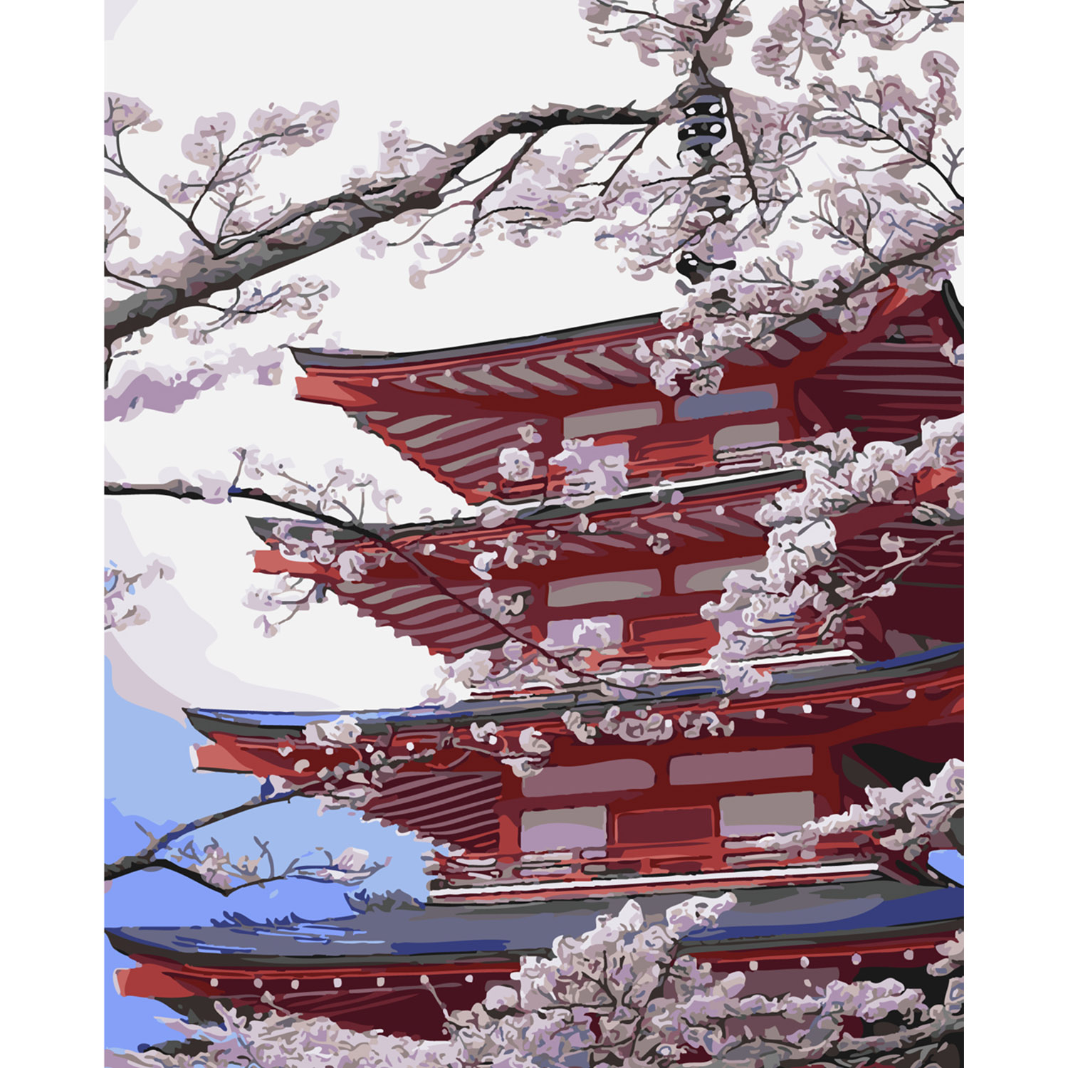 Картина за номерами Strateg ПРЕМІУМ Квітуча Сакура з лаком розміром 40х50 см SY6272
