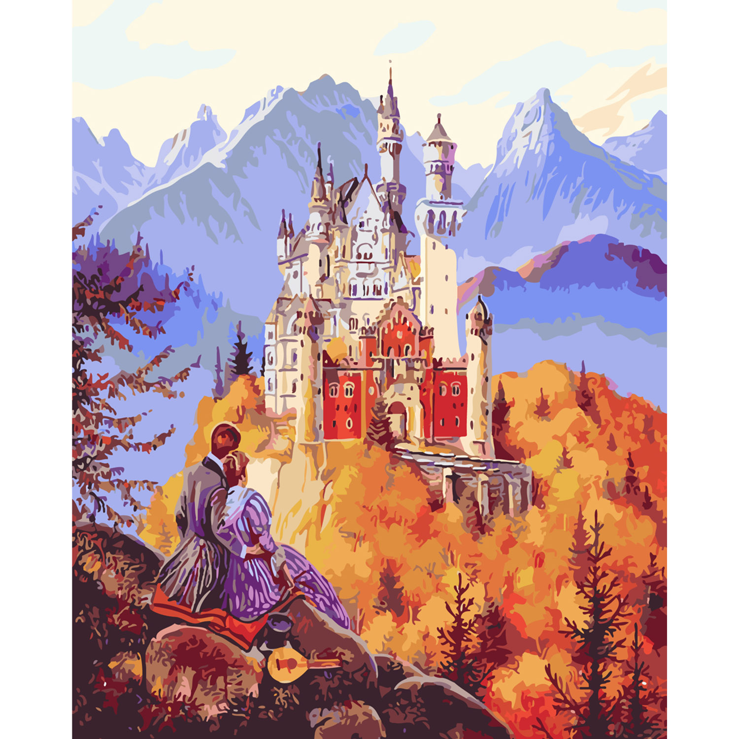 Картина за номерами Strateg ПРЕМІУМ Замок у золоті дерев з лаком розміром 40х50 см SY6286
