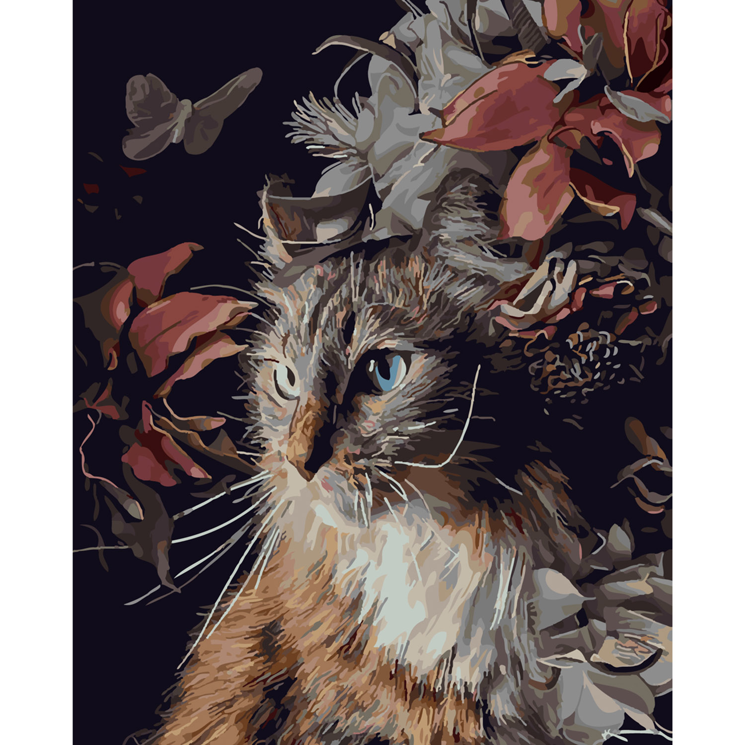 Malen nach Zahlen Strateg PREMIUM Katze in Blumen mit Lackgröße 40x50 cm SY6295