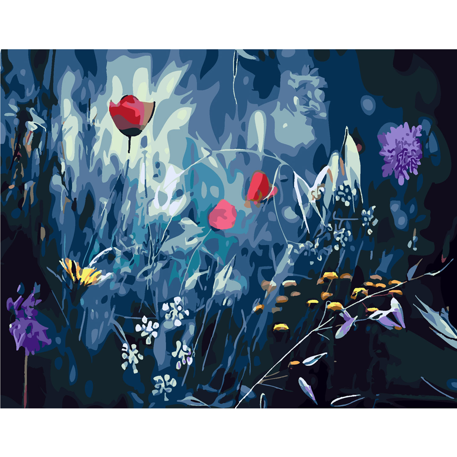 Картина по номерам Strateg ПРЕМИУМ Полевые цветы ночью с лаком размером 40х50 см SY6312