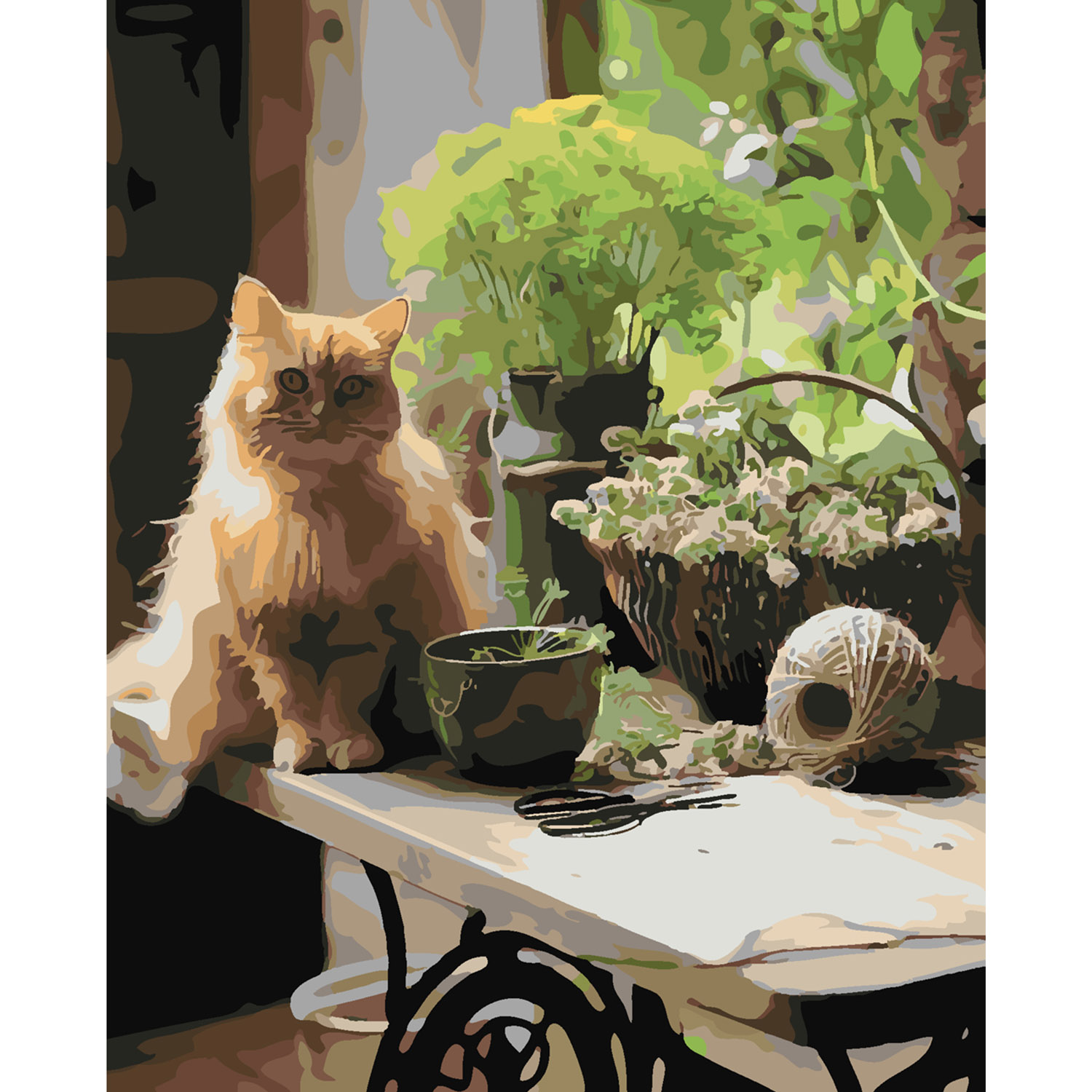 Картина за номерами Strateg ПРЕМІУМ Котик на кухні з лаком розміром 40х50 см SY6315
