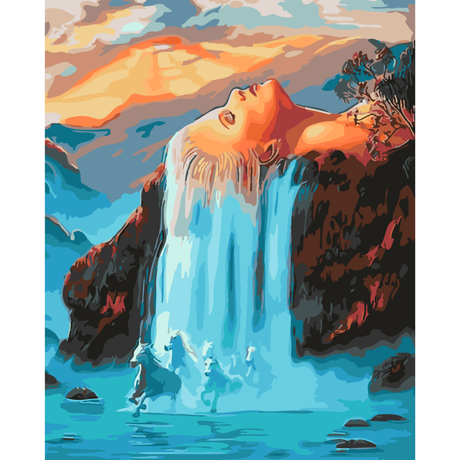 Malen nach Zahlen Strateg PREMIUM Wasserfallhaar mit Lack Größe 40x50 cm SY6319