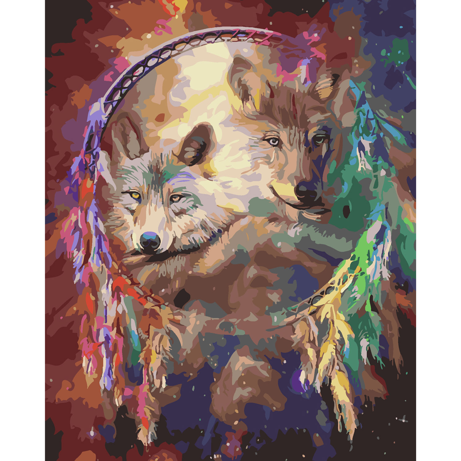 Картина за номерами Strateg ПРЕМІУМ Вовчий ловець снів з лаком та рівнем розміром 40х50 см SY6328