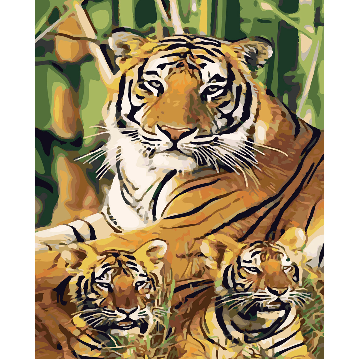 Картина за номерами Strateg ПРЕМІУМ Тигри серед бамбука з лаком розміром 40х50 см SY6332