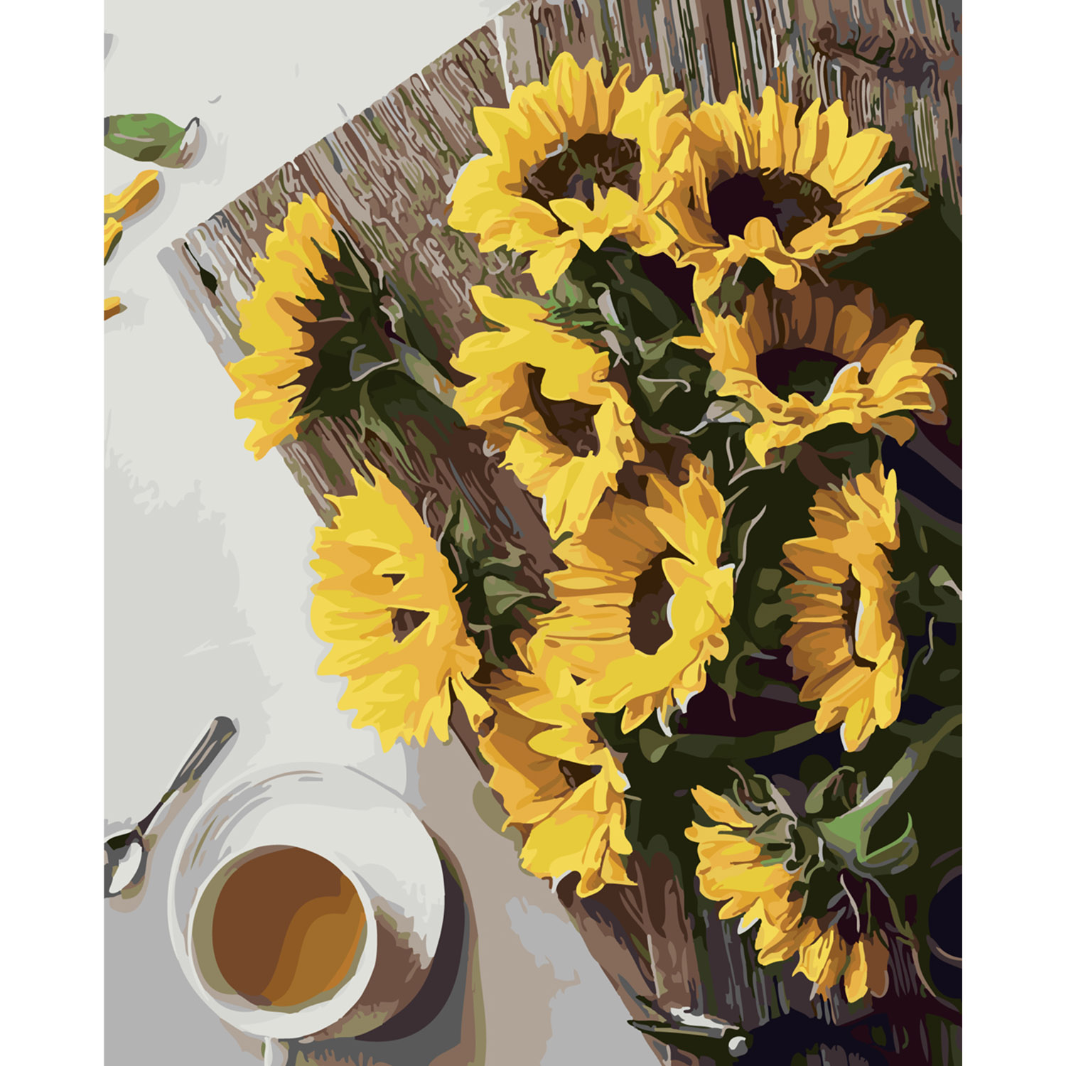 Malen nach Zahlen Strateg PREMIUM Sonnenblumen für Kaffee mit Lackgröße 40x50 cm SY6341