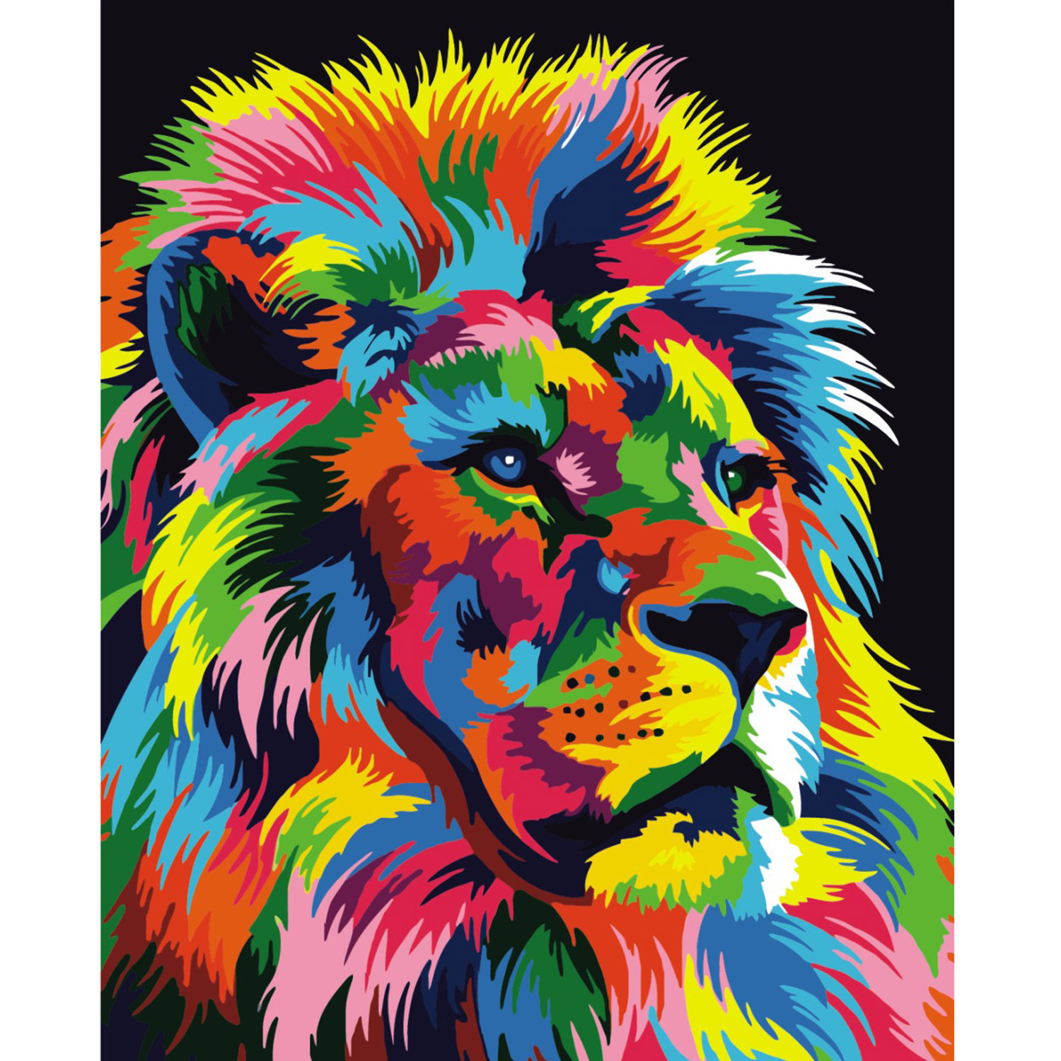 Картина за номерами Strateg ПРЕМІУМ Поп-арт лев з лаком розміром 40х50 см VA-0139