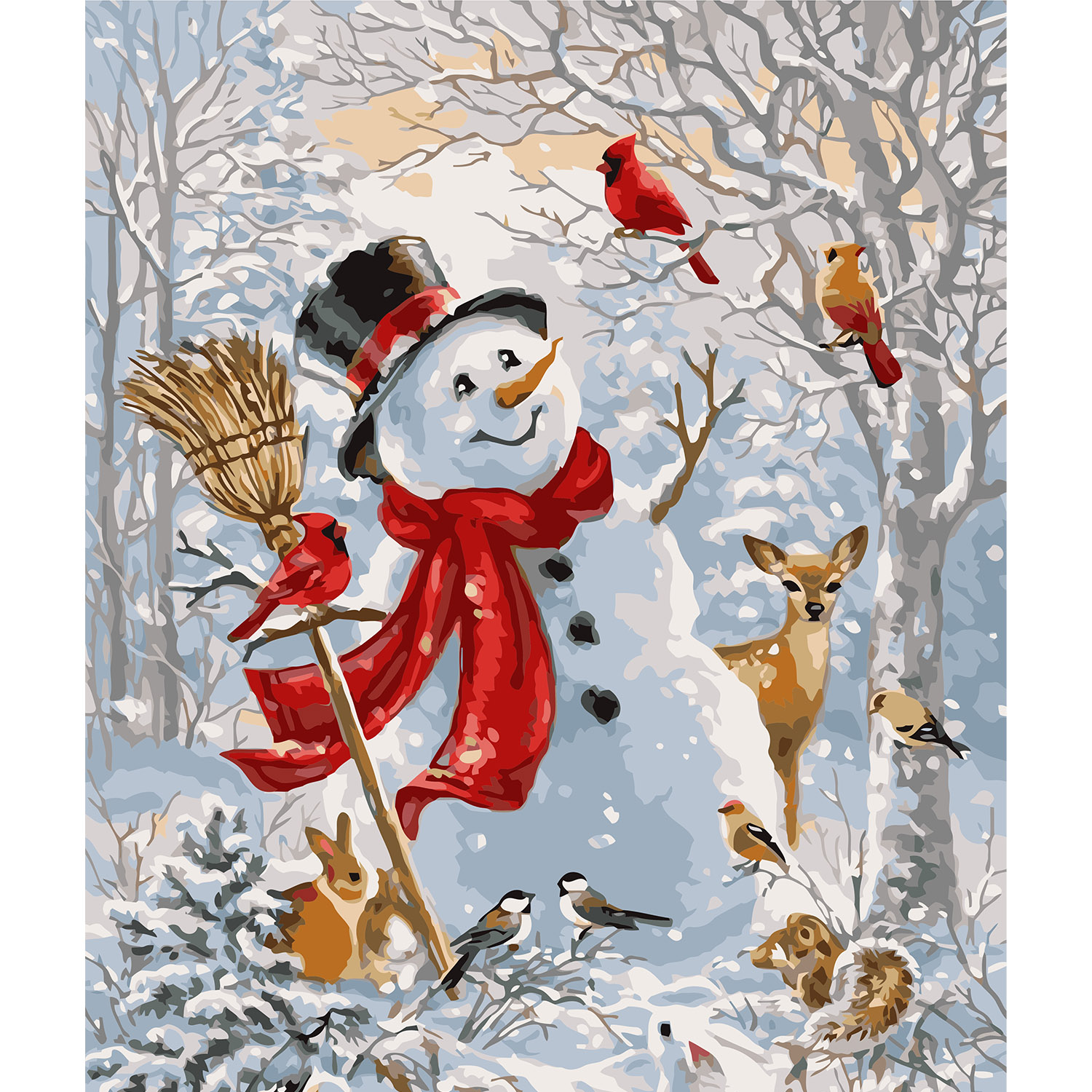 Картина за номерами Strateg ПРЕМІУМ Веселий сніговик з лаком та рівнем розміром 40х50 см VA-1407