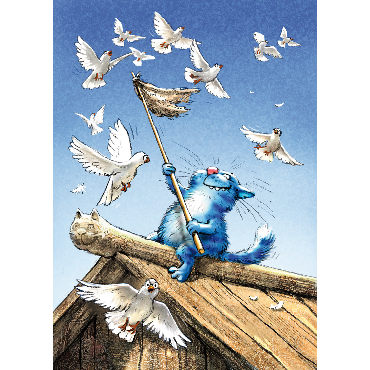 Картина за номерами Strateg ПРЕМІУМ Котик із птахами з лаком розміром 30х40 см SS-6383