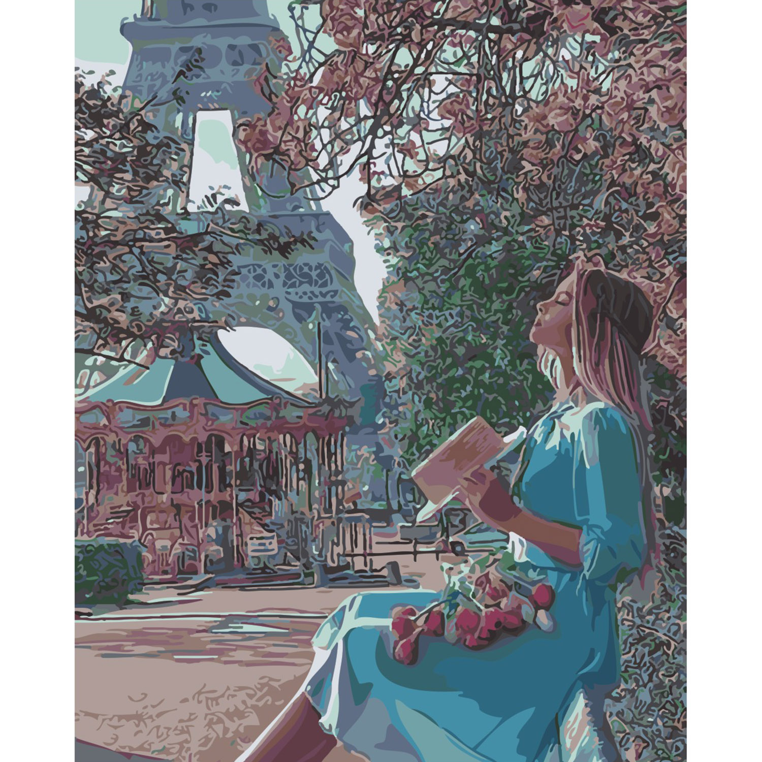 Картина за номерами Strateg ПРЕМІУМ Весна у Парижі з лаком розміром 40х50 см SY6379
