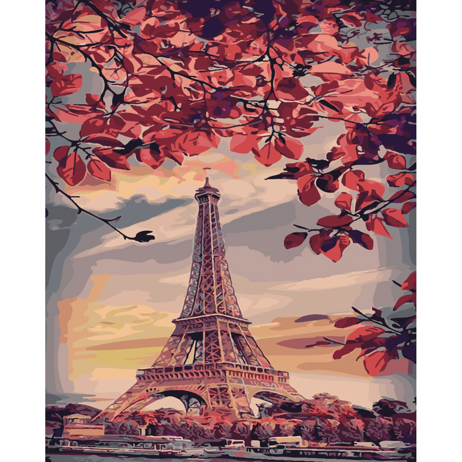 Картина за номерами Strateg ПРЕМІУМ Париж у кольорі з лаком розміром 40х50 см SY6383