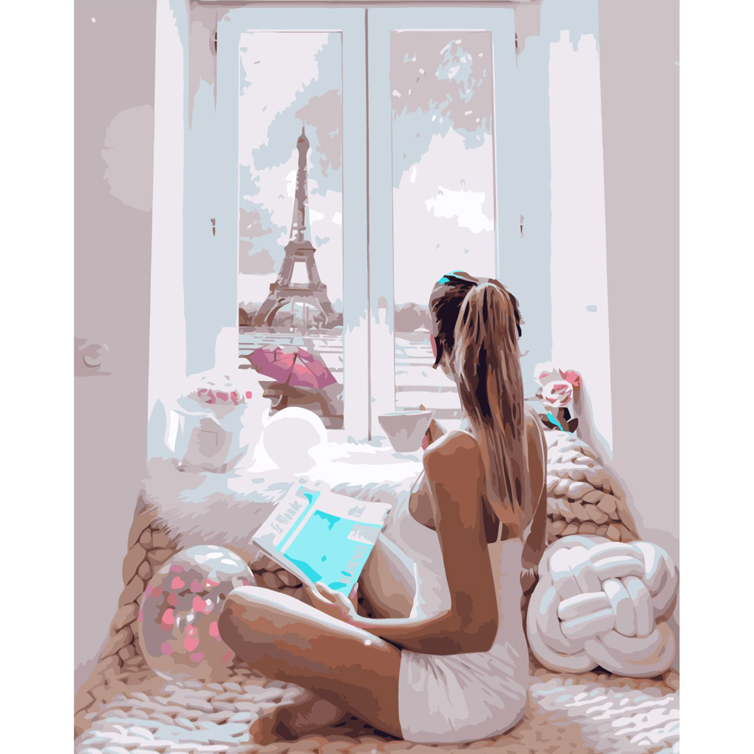 Картина по номерам Strateg ПРЕМИУМ Утро в Париже с лаком размером 40х50 см VA-2256