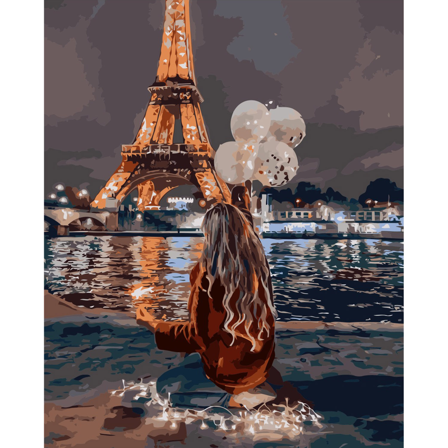Картина за номерами Strateg ПРЕМІУМ Нічні види Парижа з лаком розміром 40х50 см VA-2810