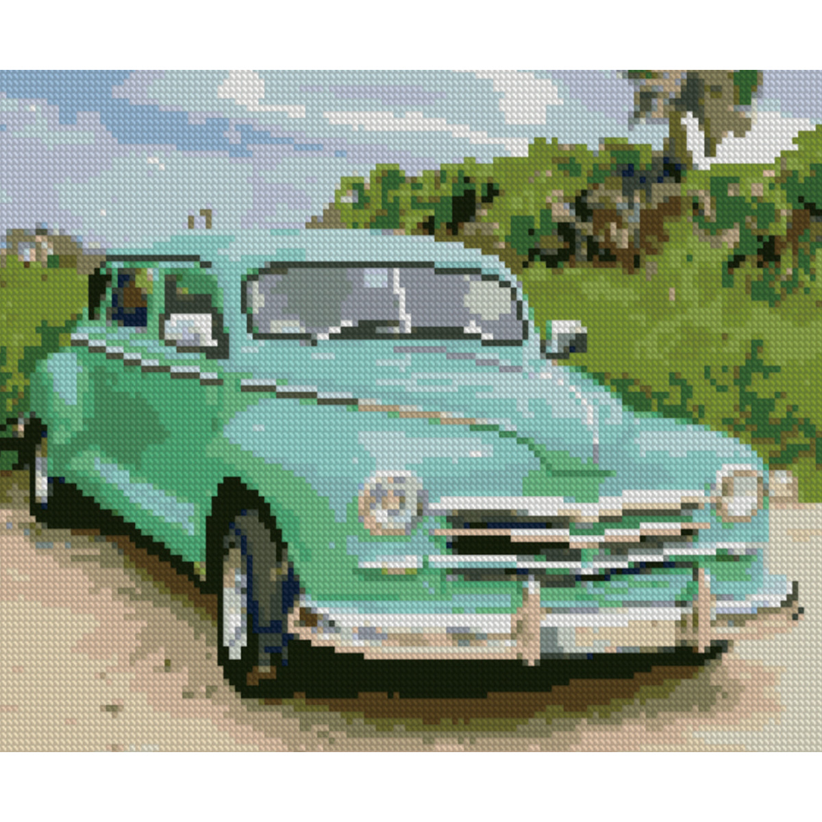 Diamond mosaic Premium HX069 "Green retro car", size 30x40 cm