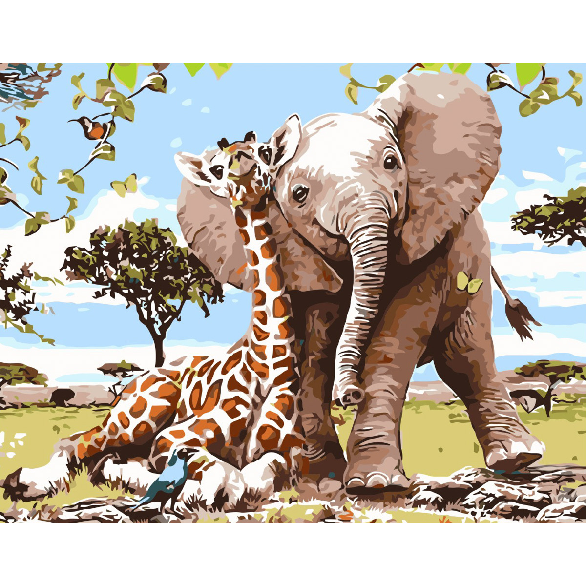Set for painting by numbers VAm-1733 "Friends of the Elephant and the Giraffe", size 30x40 cm