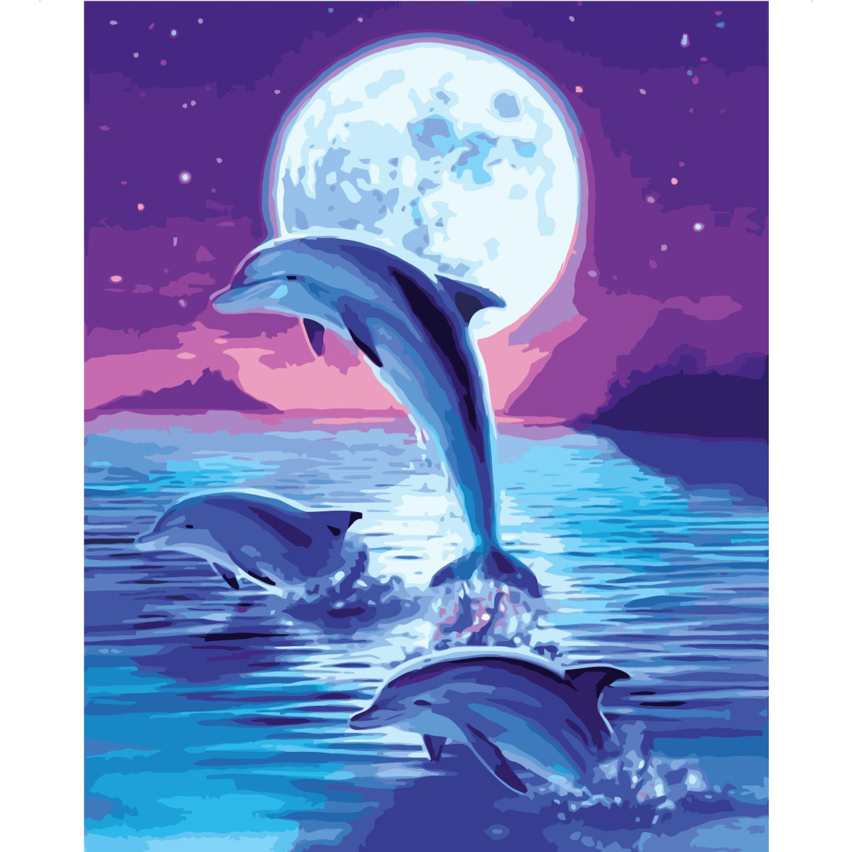 Картина за номерами Strateg ПРЕМІУМ Дельфіни в місячному сяйві з лаком розміром 30х40 см VAm-2142