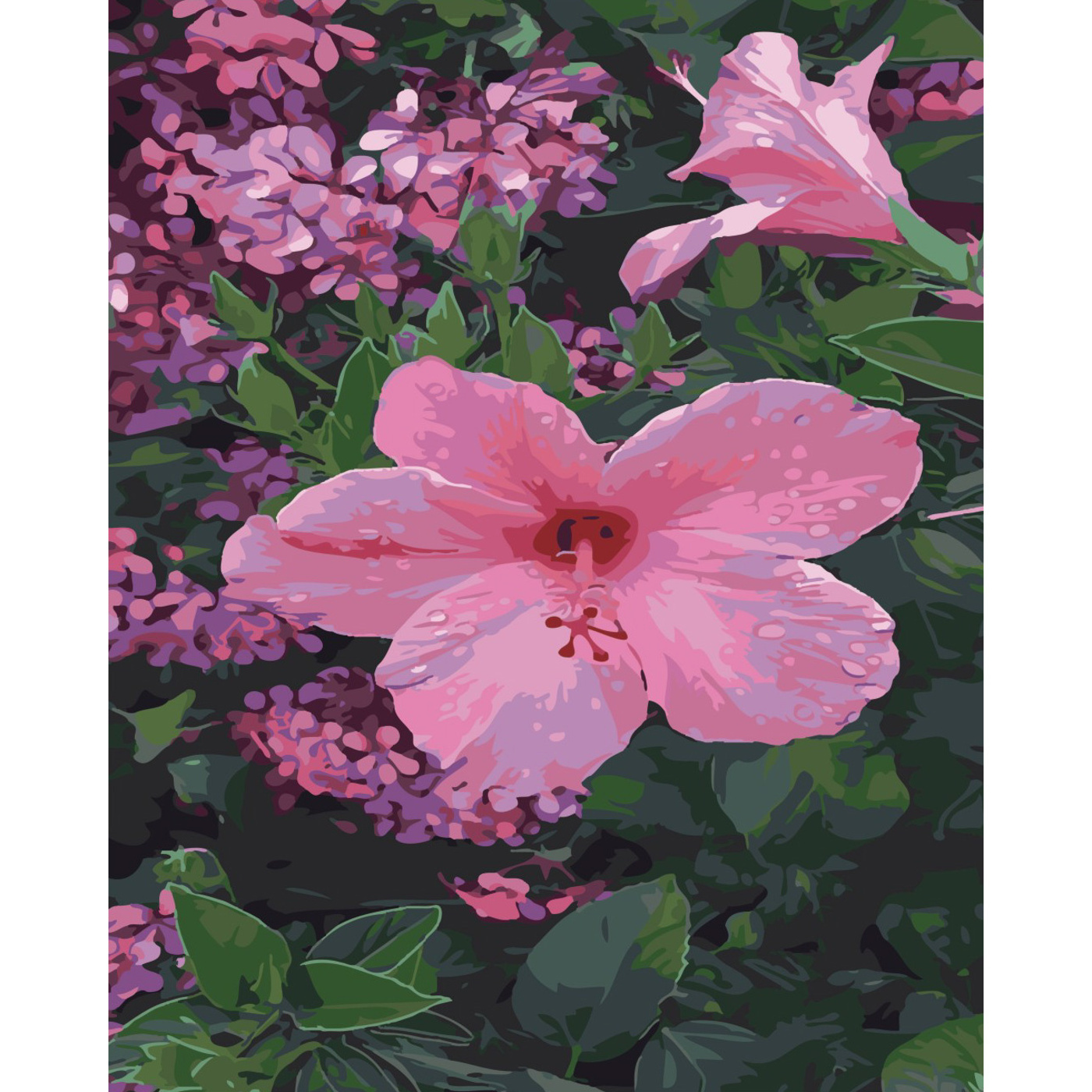 Картина за номерами Strateg ПРЕМІУМ Рожева квітка з лаком та рівнем розміром 40х50 см SY6421