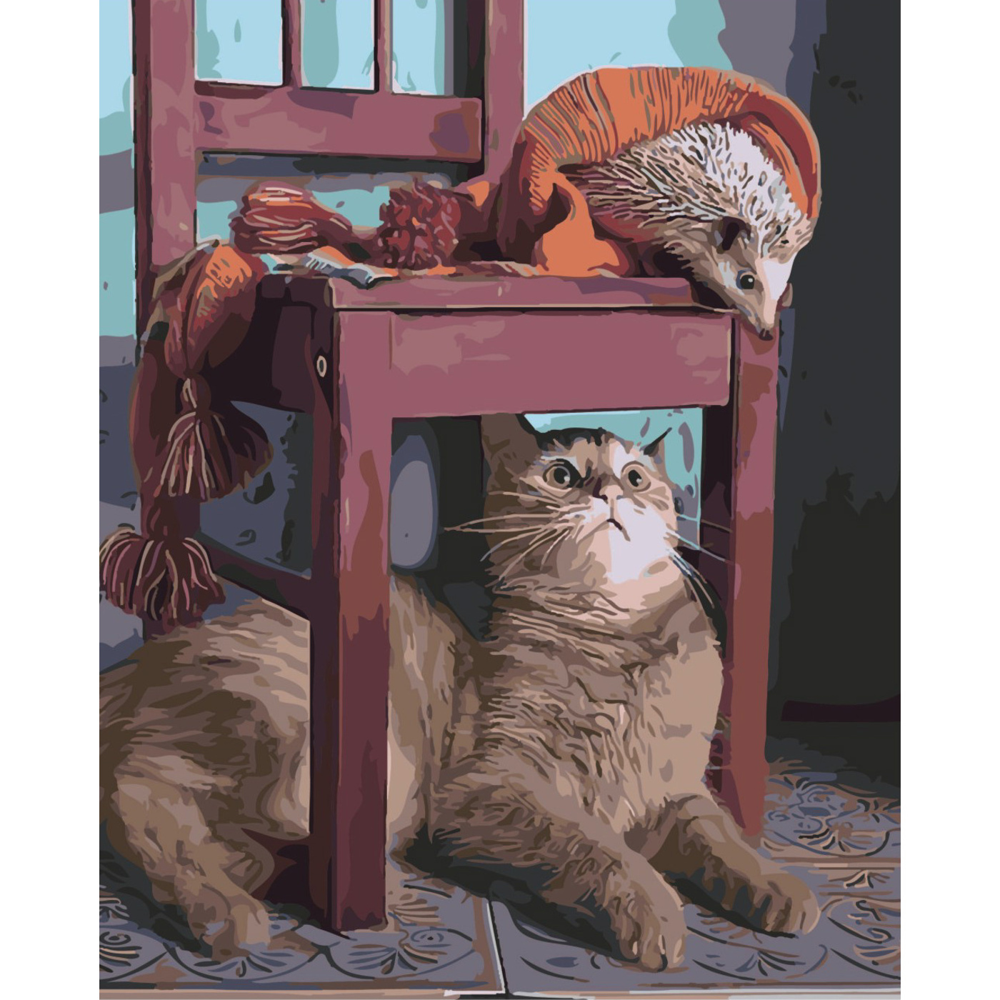 Картина за номерами Strateg ПРЕМІУМ Здивований котик з лаком розміром 40х50 см SY6469
