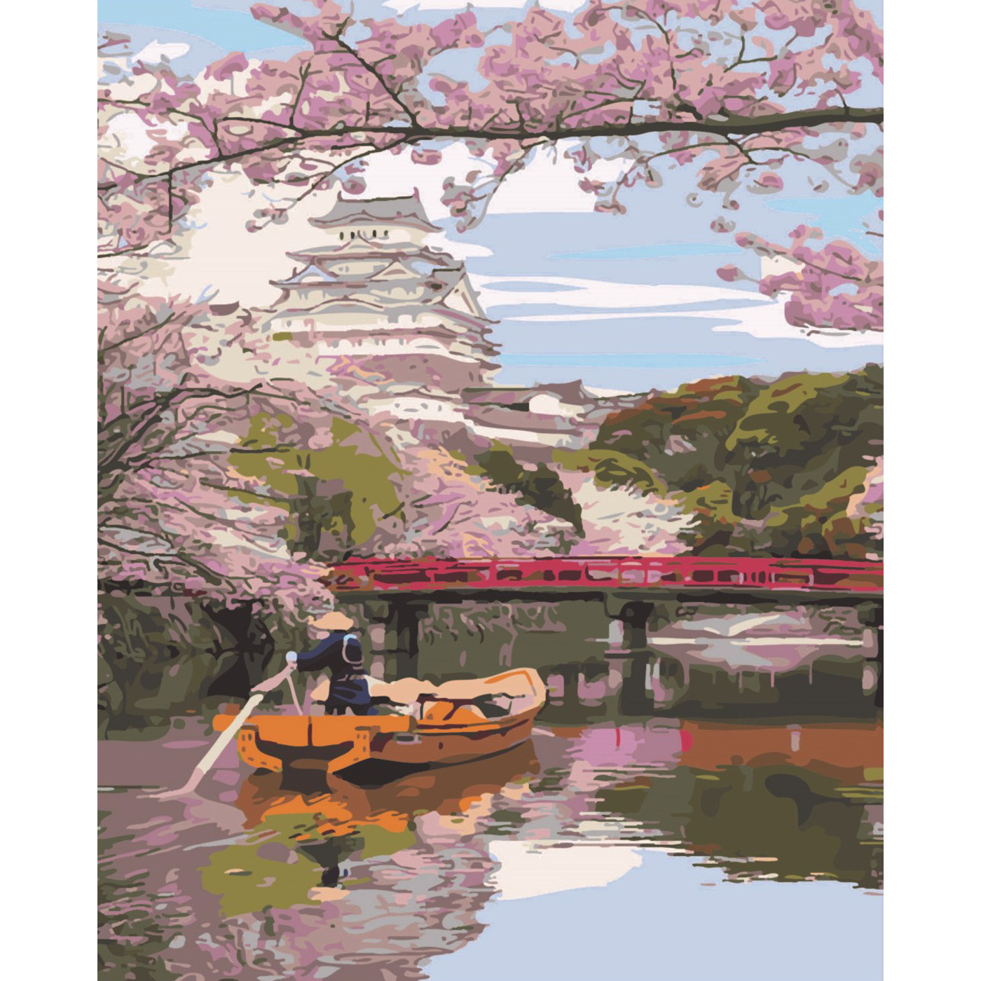 Malen nach Zahlen Strateg PREMIUM Sakura auf Wasser mit Lack im Format 40x50 cm SY6476