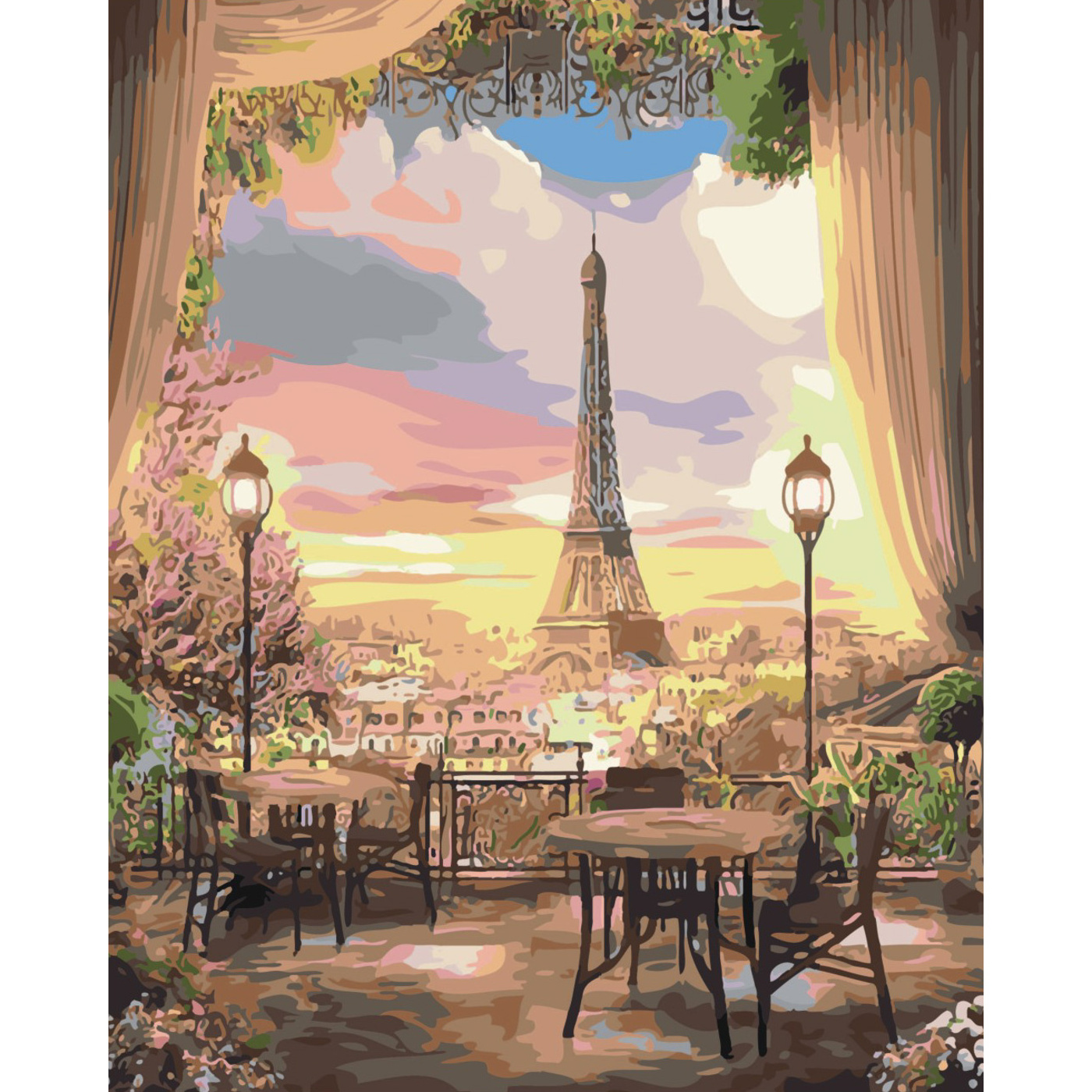 Картина за номерами Strateg ПРЕМІУМ Столики в Парижі з лаком розміром 40х50 см SY6488