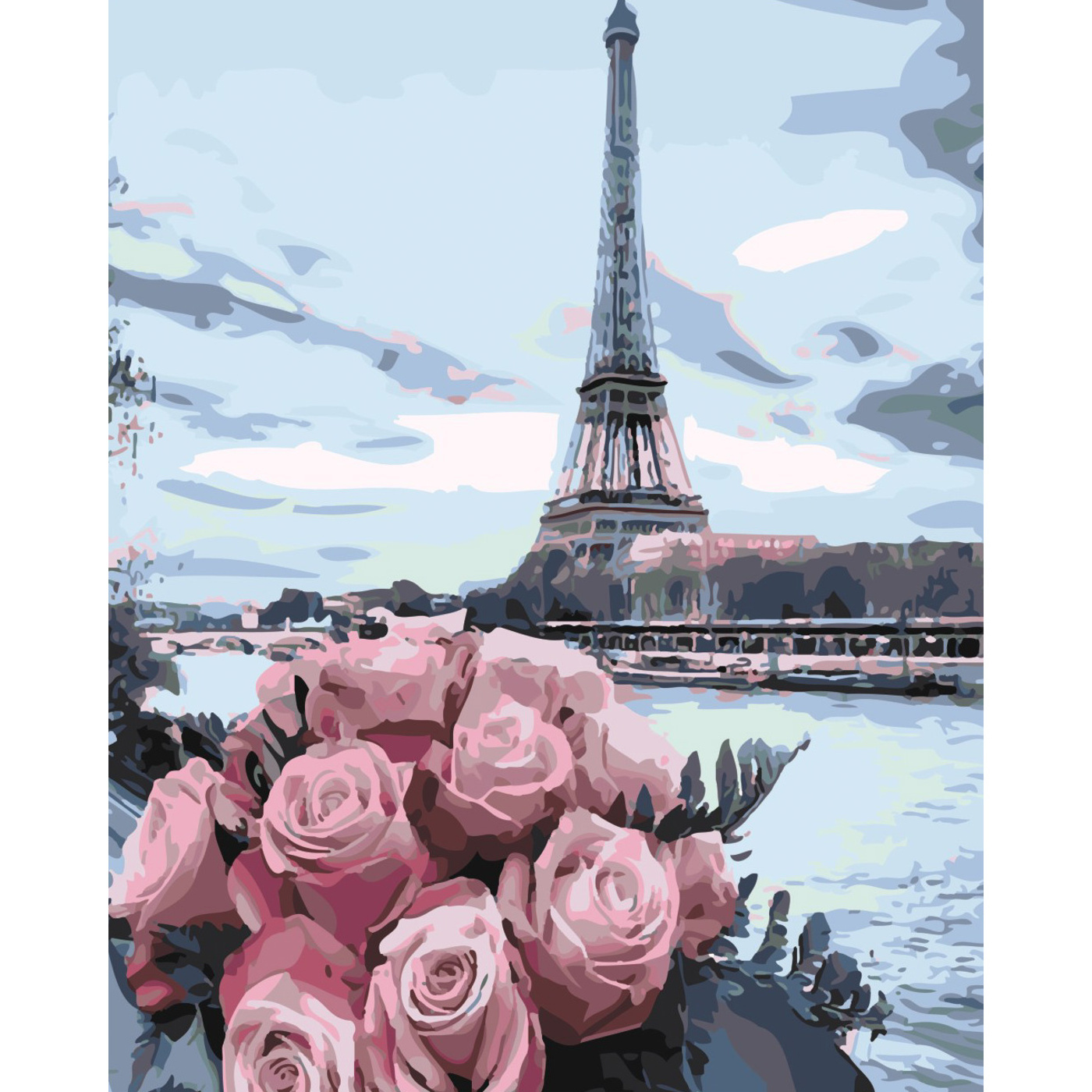 Картина за номерами Strateg ПРЕМІУМ Троянди у Парижі з лаком розміром 40х50 см SY6522