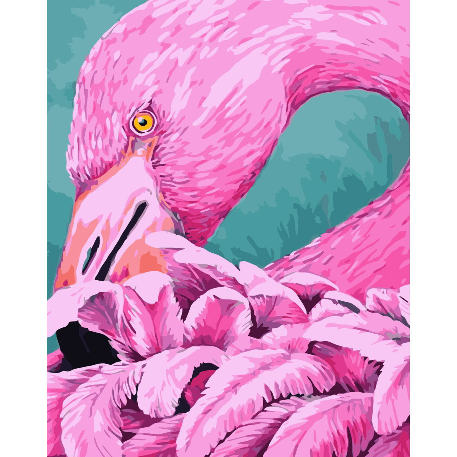 Картина за номерами Strateg ПРЕМІУМ Рожевий фламінго у кольорах з лаком розміром 40х50 см VA-3298