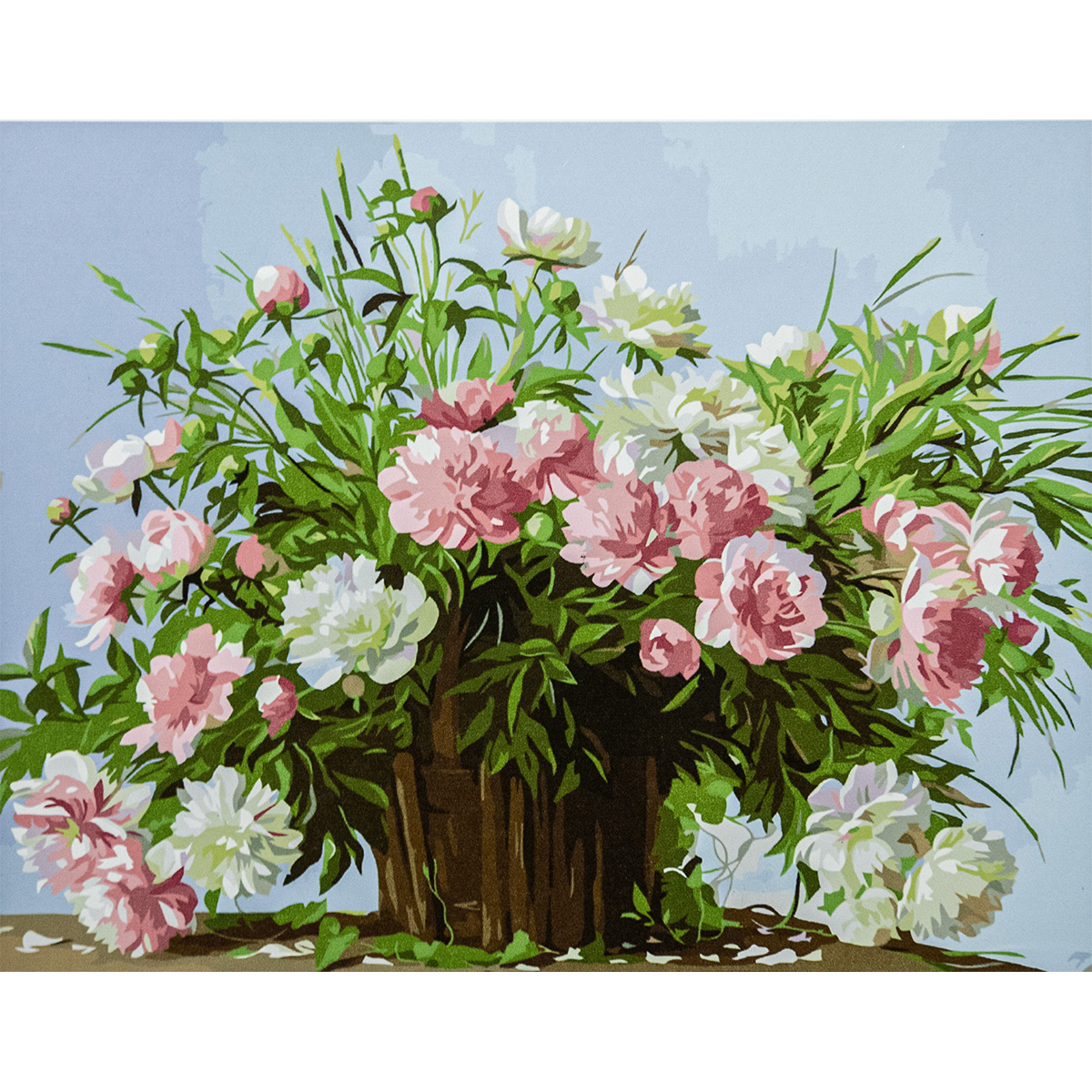Картина за номерами Strateg ПРЕМІУМ Квіти в зелені з лаком розміром 40х50см VA-3071