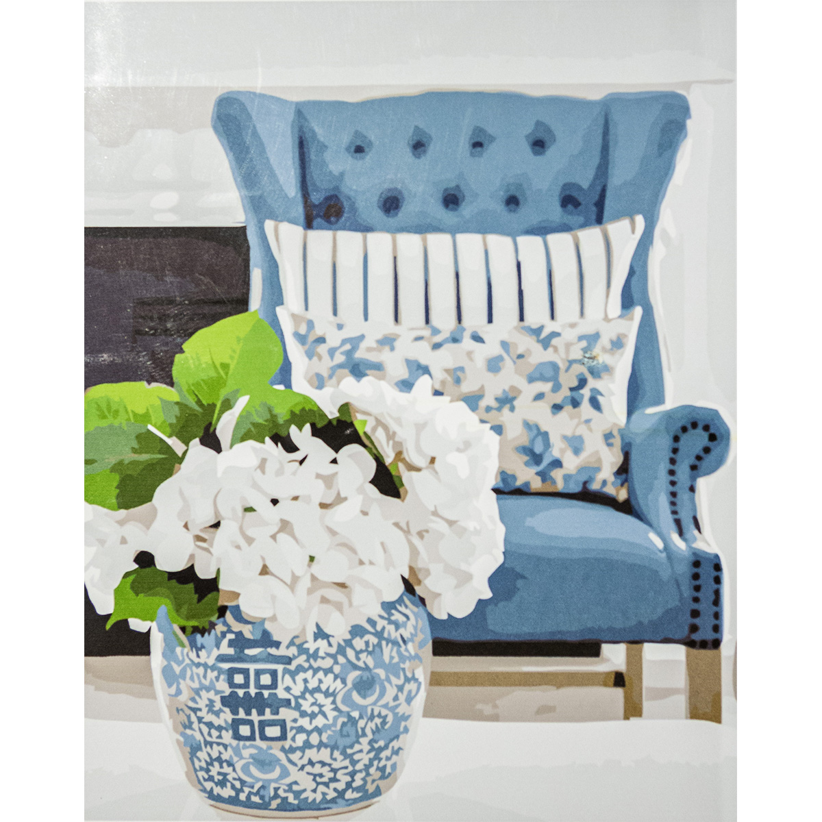 Paint by number Premium with varnish and level VA-3368 "Hydrangea near the chair", with varnish and level size 40x50 cm