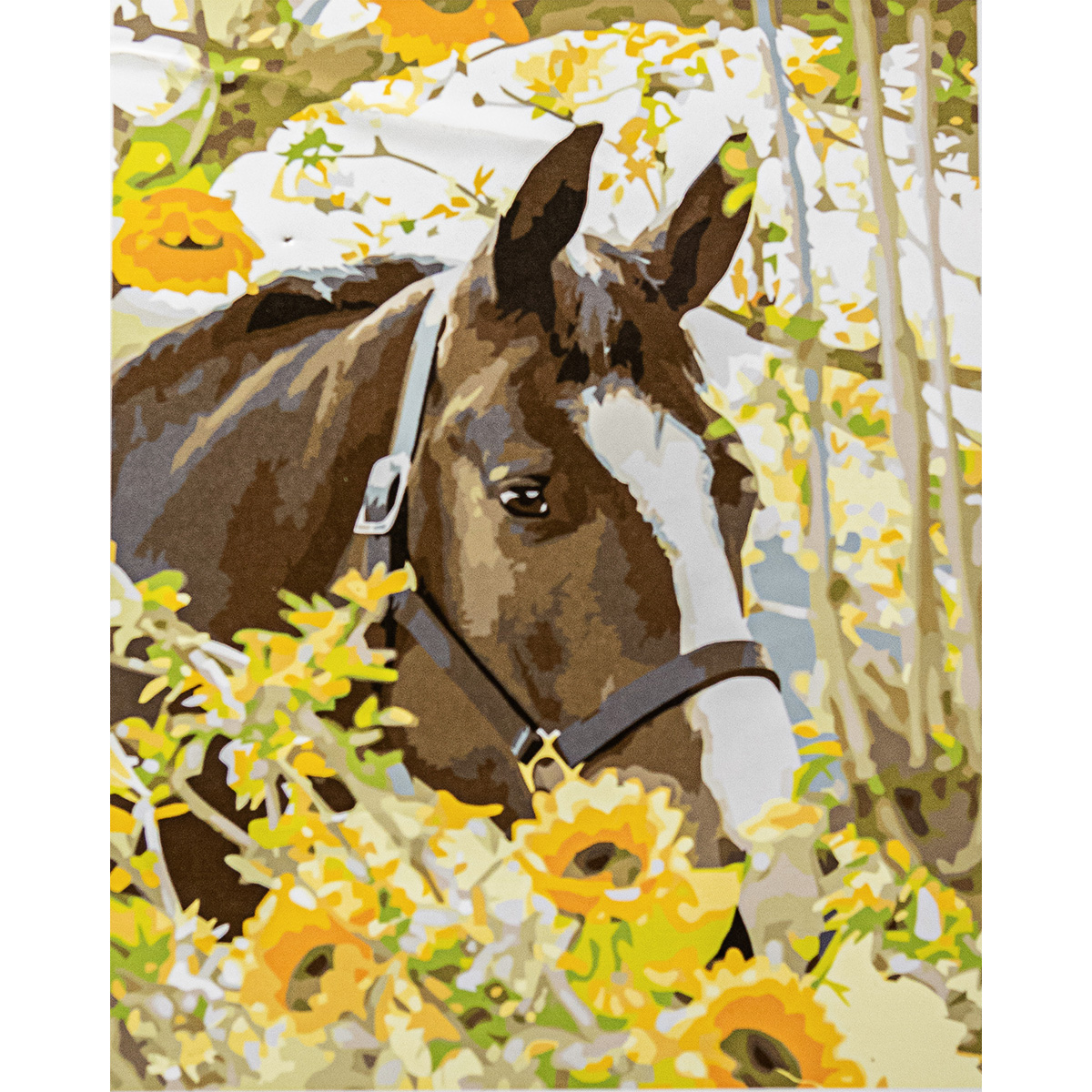 Картина за номерами Кінь у квітах з лаком та рівнем  40х50 см VA-3393