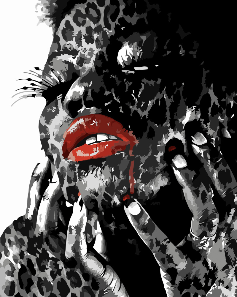 Картина за номерами Strateg ПРЕМІУМ Леопардова дівчина з лаком розміром 40х50 см VA-3425