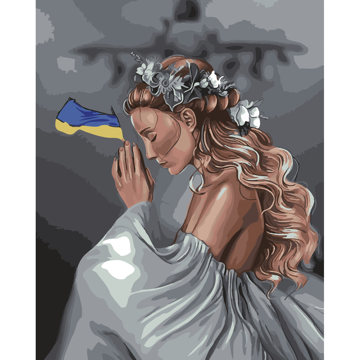 Картина за номерами Strateg ПРЕМІУМ Молитва за Україну з лаком розміром 40х50 см (SY6536)