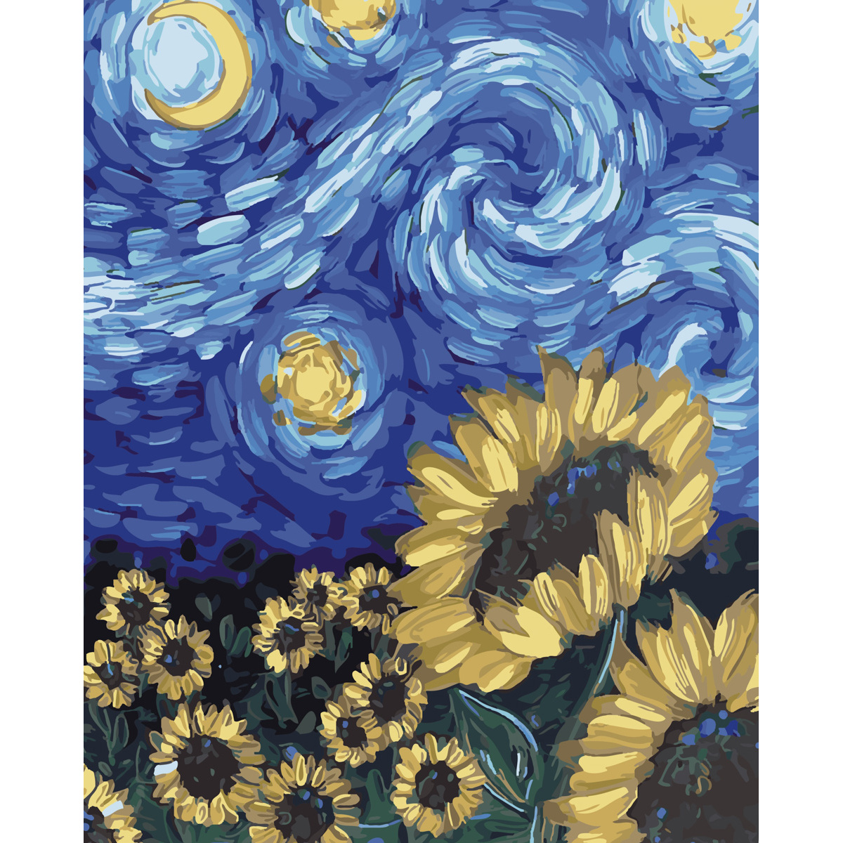 Картина за номерами Strateg ПРЕМІУМ Соняшники в стилі Ван Гога з лаком розміром 40х50 см (SY6544)