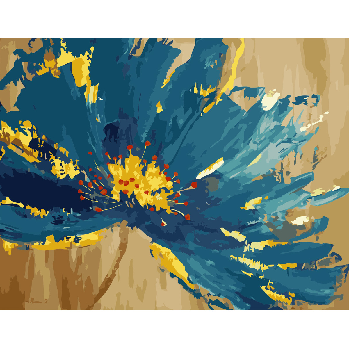 Картина за номерами Strateg ПРЕМІУМ Синя квітка з золотим обрамленням з лаком розміром 40х50 см (VA-3408)